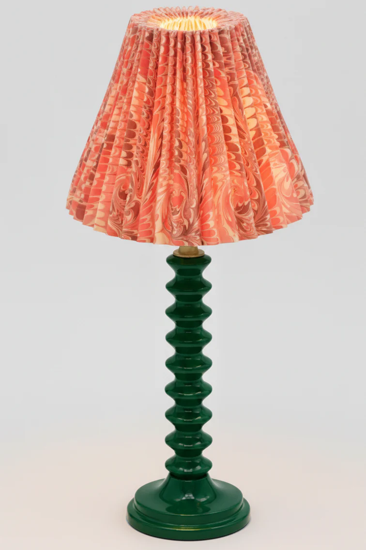 10" Hand-Marbled Pleated Empire Lampshade — Florentine Pink - Image 3