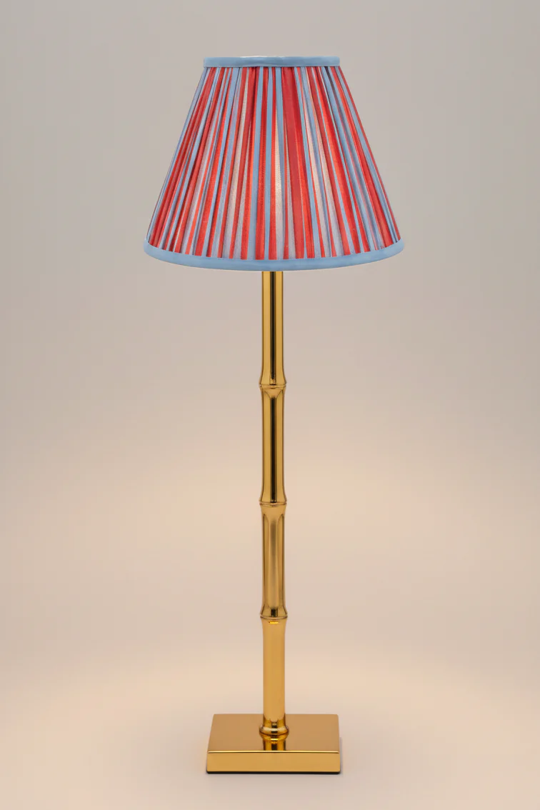 10” Pleated Blockprint Empire Lampshade — Red and Blue Stripes - Image 3