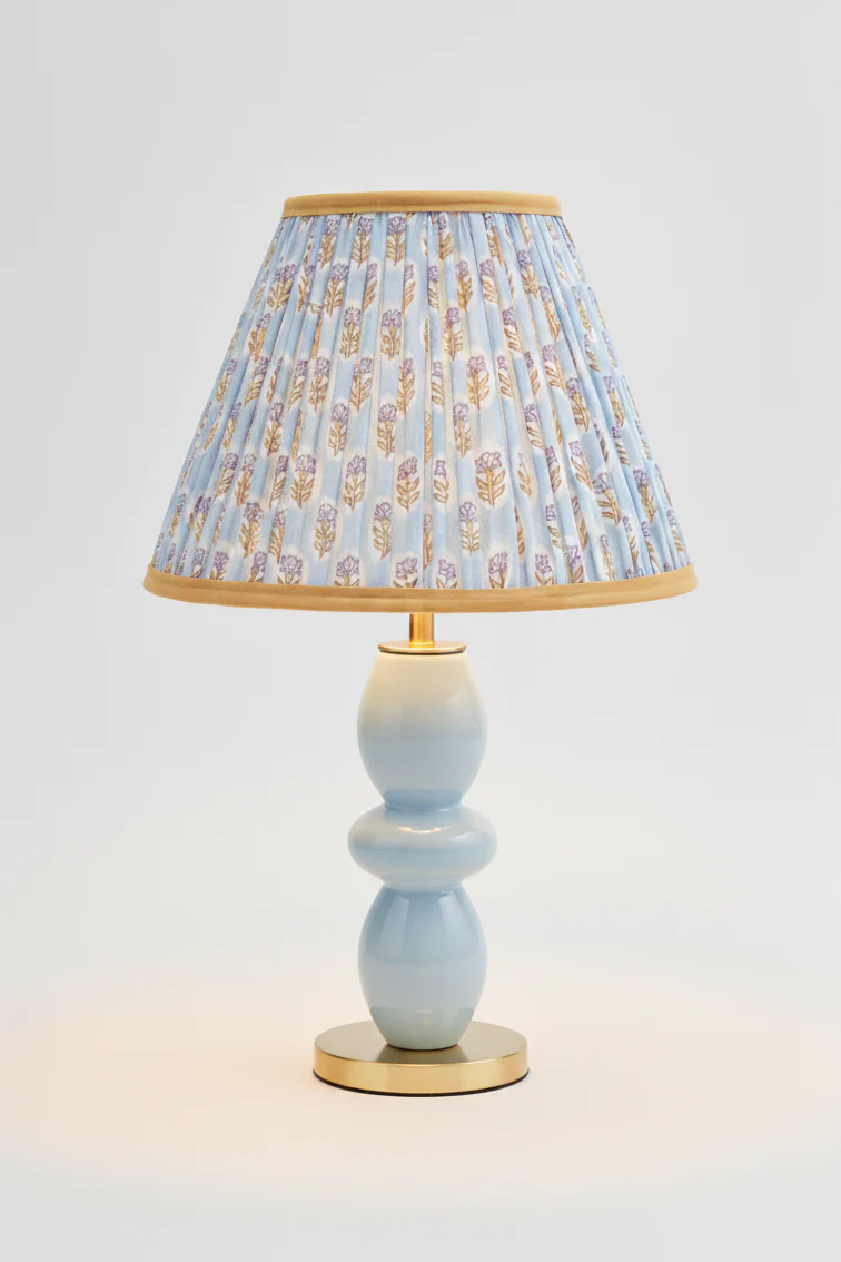 10” Pleated Blockprint Empire Lampshade — Sky Blue Daisies - Image 3