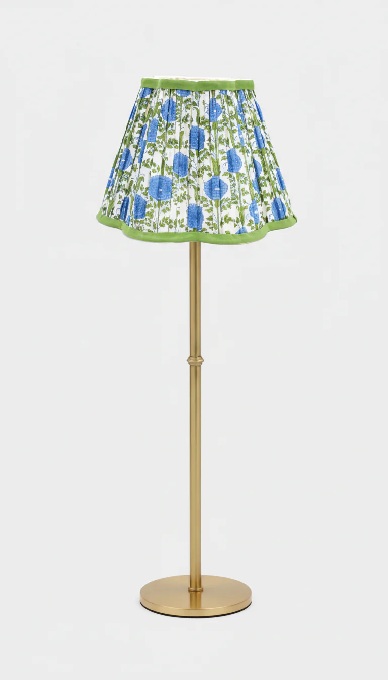 10” Pleated Blockprint Scalloped Lampshade — Araminta Blue - Image 2