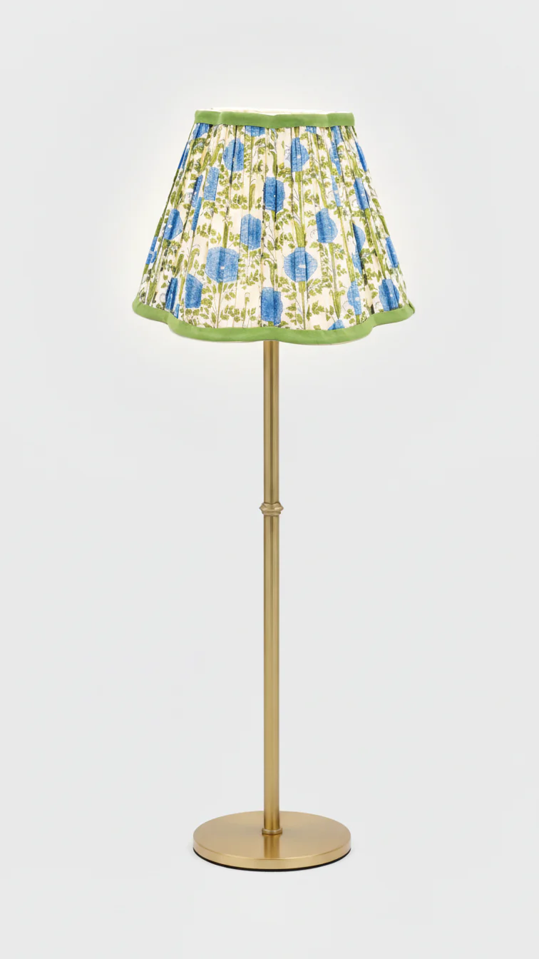 10” Pleated Blockprint Scalloped Lampshade — Araminta Blue - Image 3