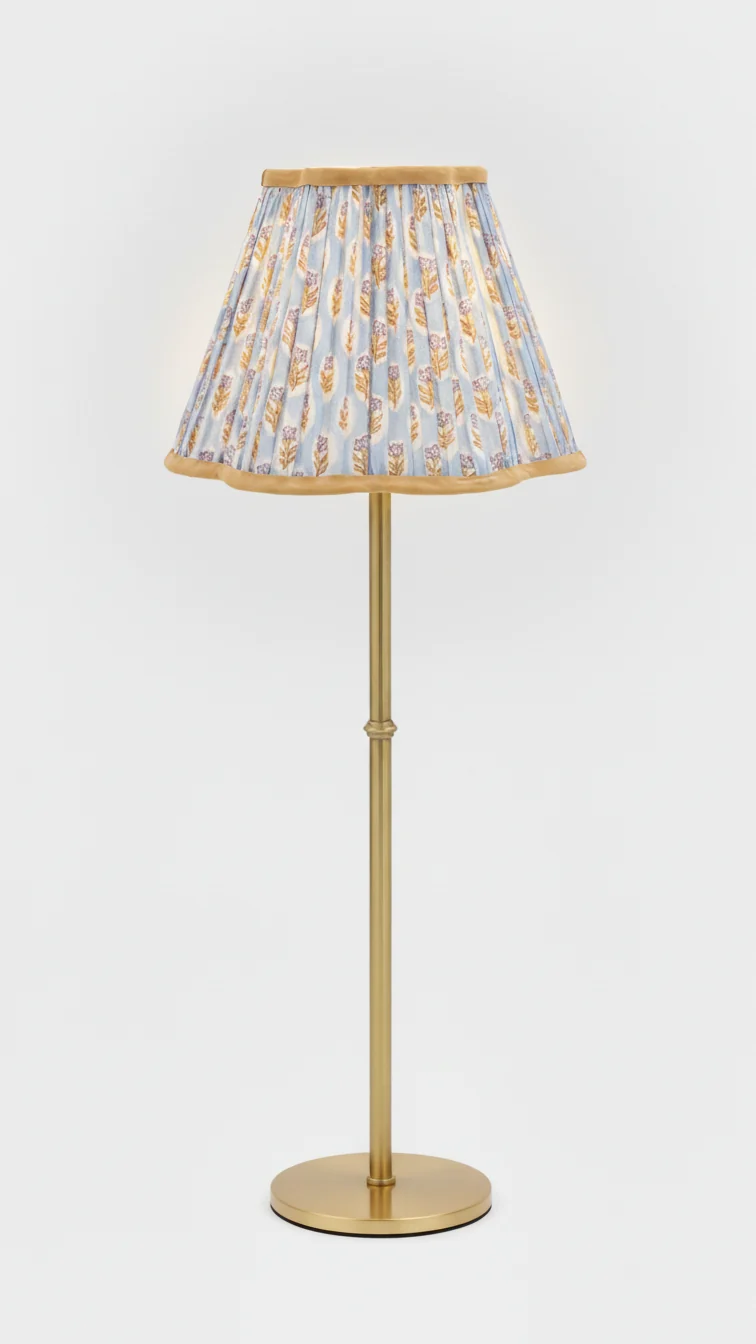 10” Pleated Blockprint Scalloped Lampshade — Sky Blue Daisies - Image 3