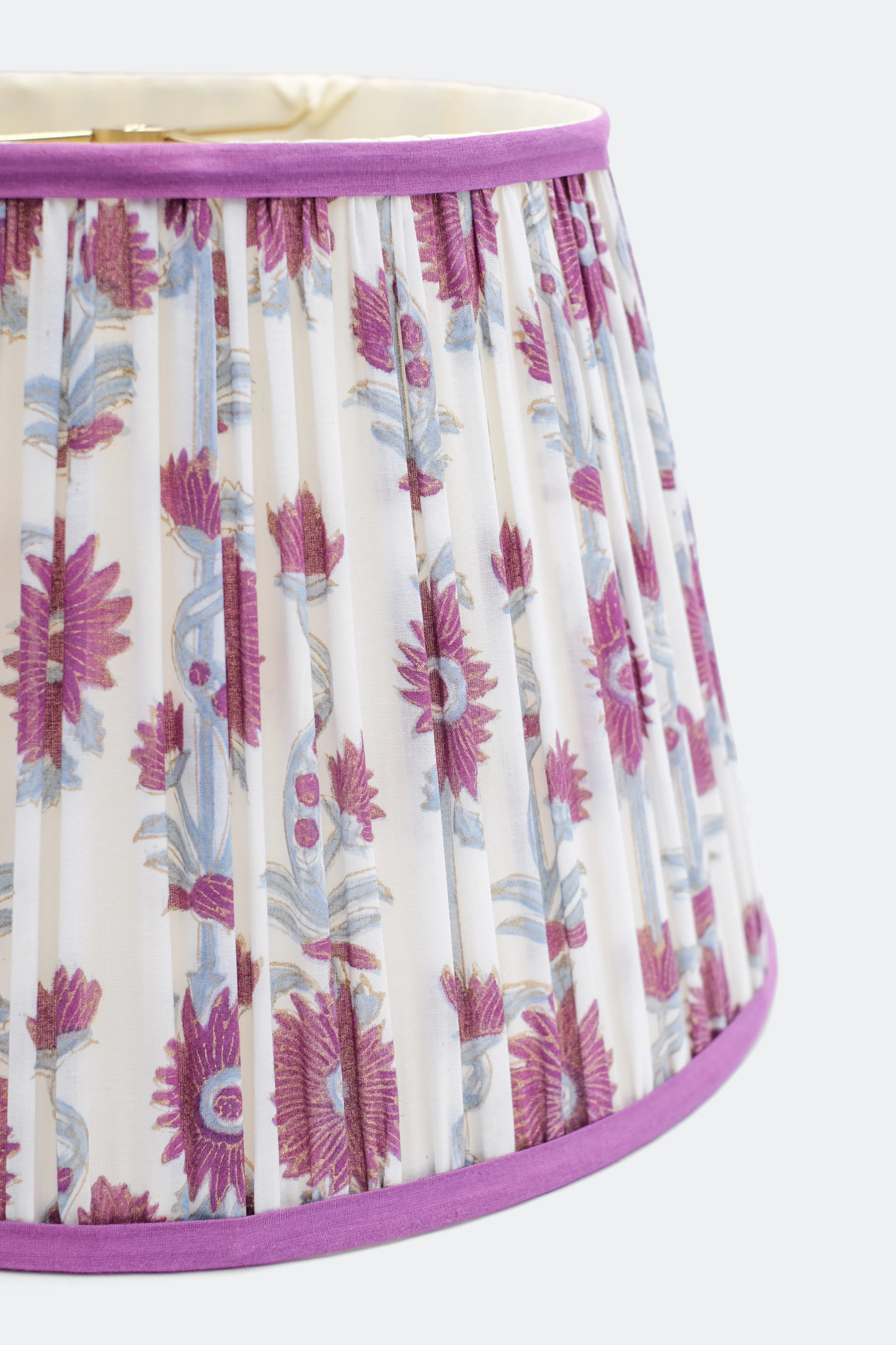 14" Pleated Blockprint Empire Lampshade — Floral Vine Purple - Image 4