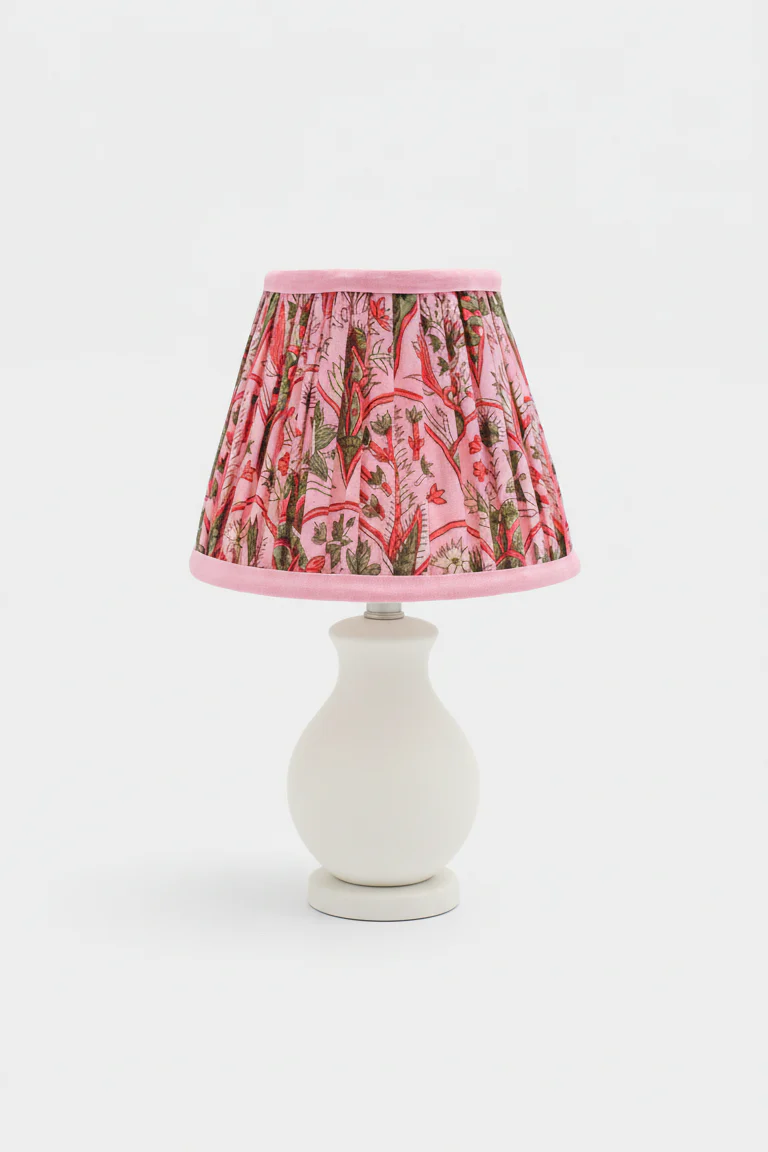 6" Mini Pleated Blockprint Lampshade — Pink Arch - Image 2