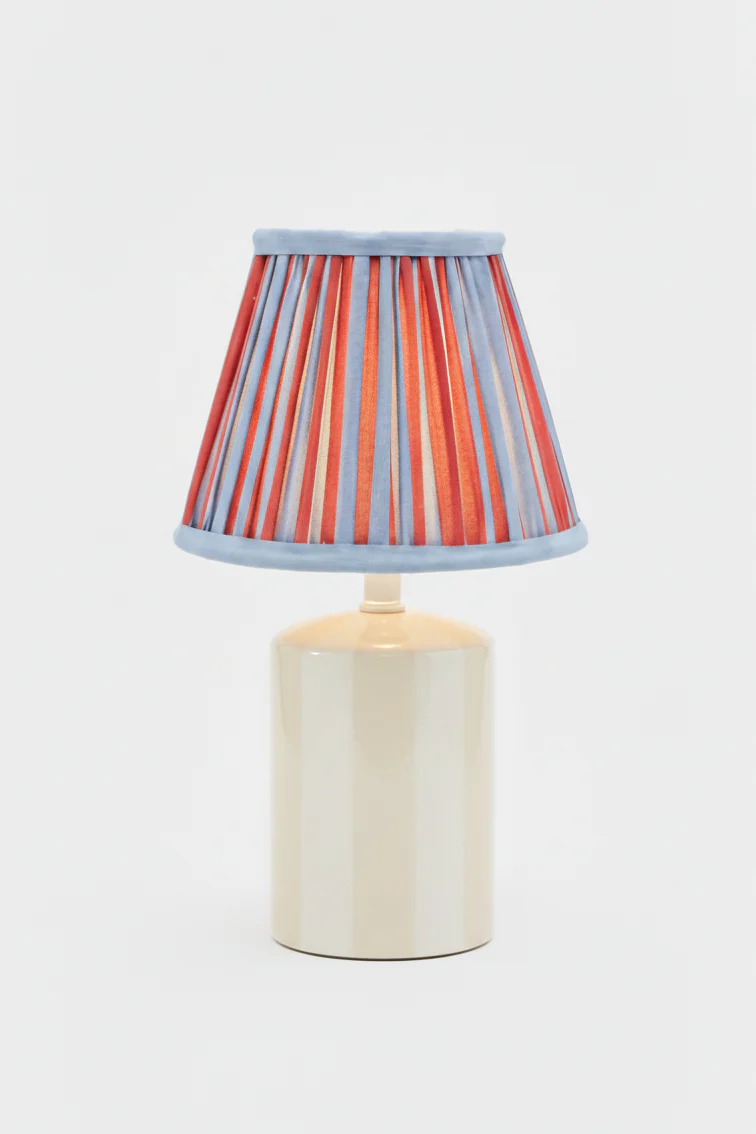 6" Mini Pleated Blockprint Lampshade — Red and Blue Stripes - Image 3