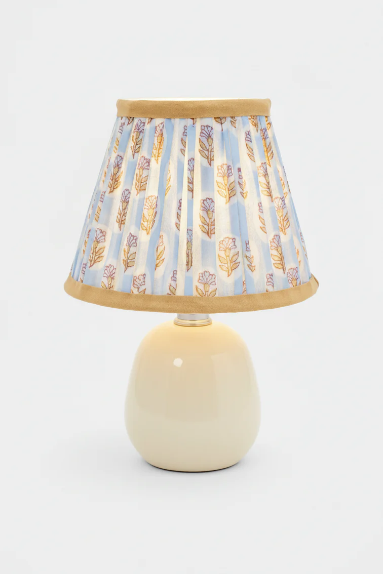 6" Mini Pleated Blockprint Lampshade — Sky Blue Daisies - Image 3