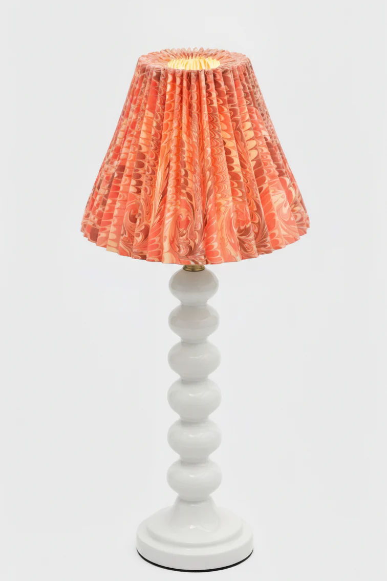 8" Hand-Marbled Pleated Empire Lampshade — Florentine Pink - Image 3