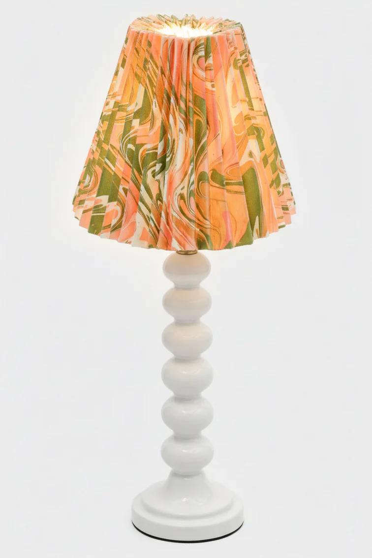 8" Hand-Marbled Pleated Empire Lampshade — Peony Bloom - Image 3