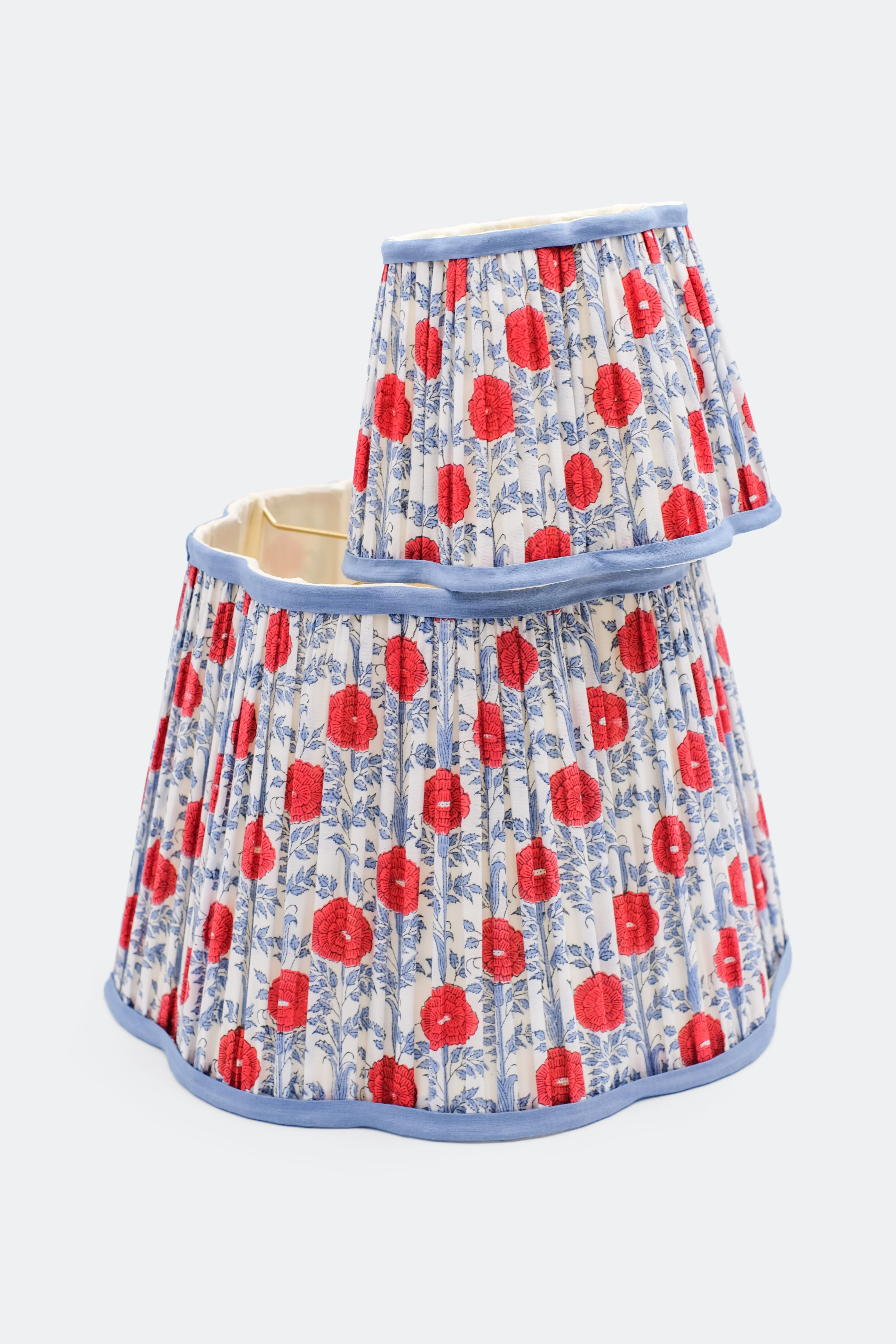 8” Pleated Blockprint Scalloped Lampshade — Araminta Red - Image 4