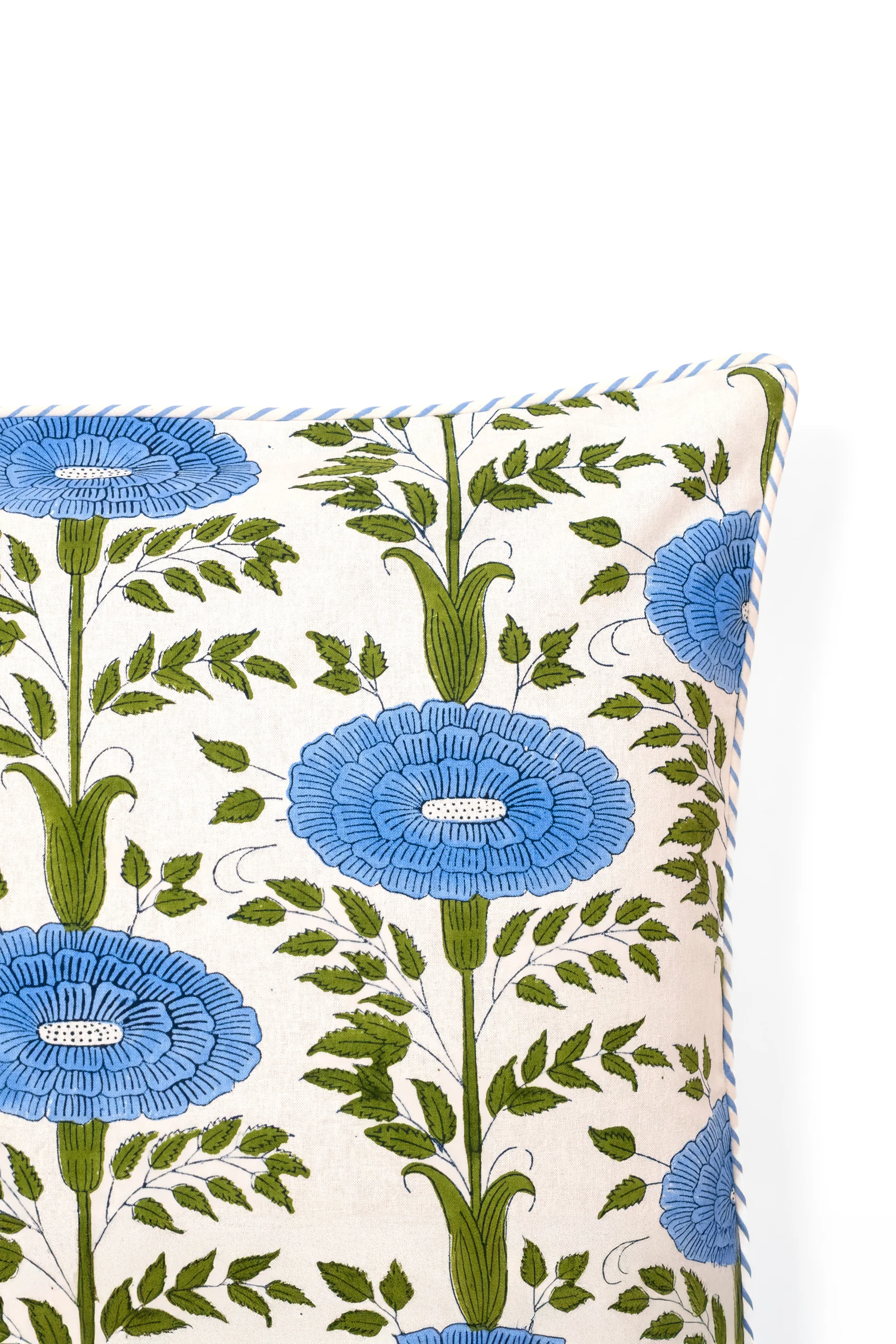 Araminta Blockprint Floral Pillow Cover — Blue - Image 2