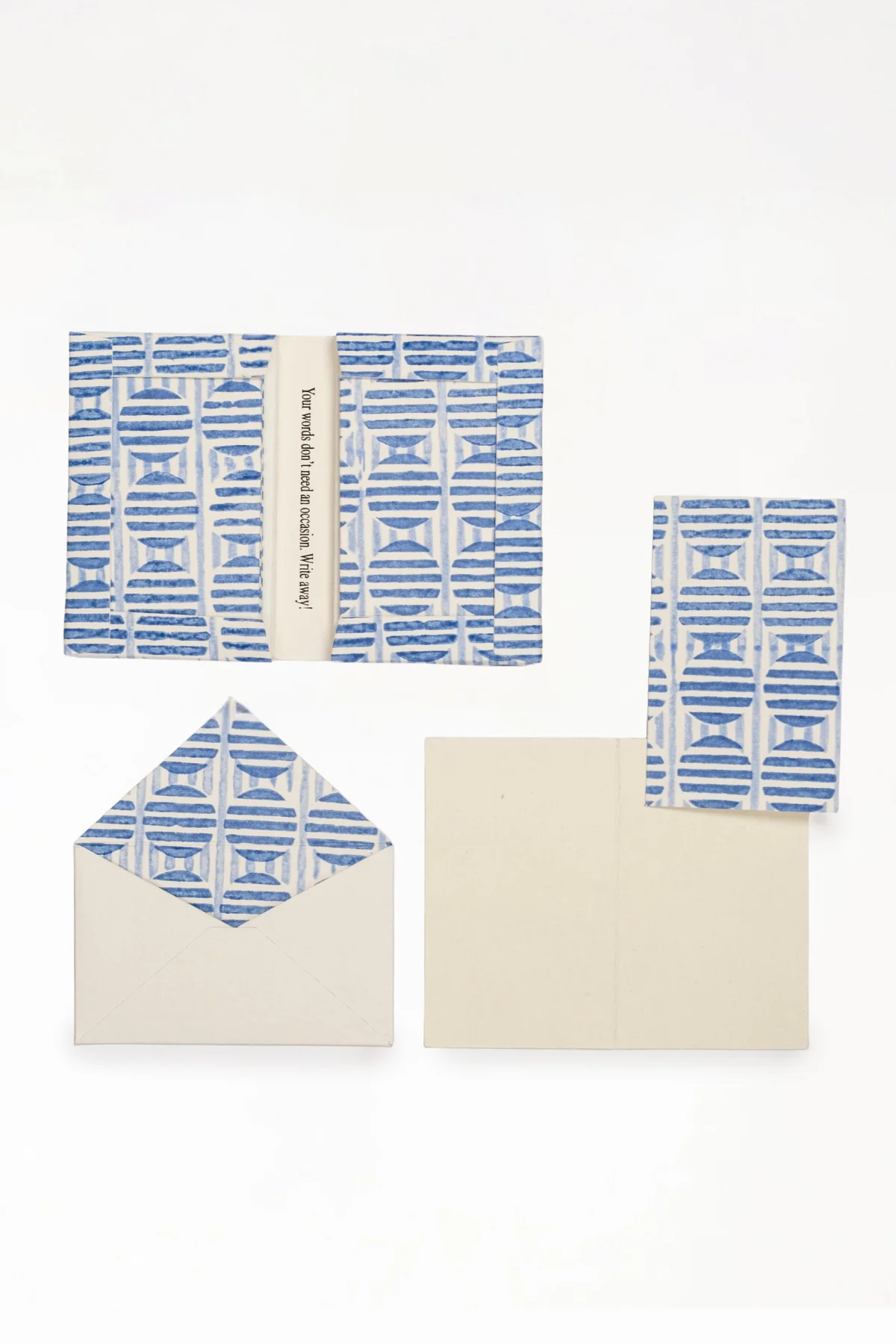 Striped Circles Blockprint Notecards in Blue, Set of 8 - Image 3
