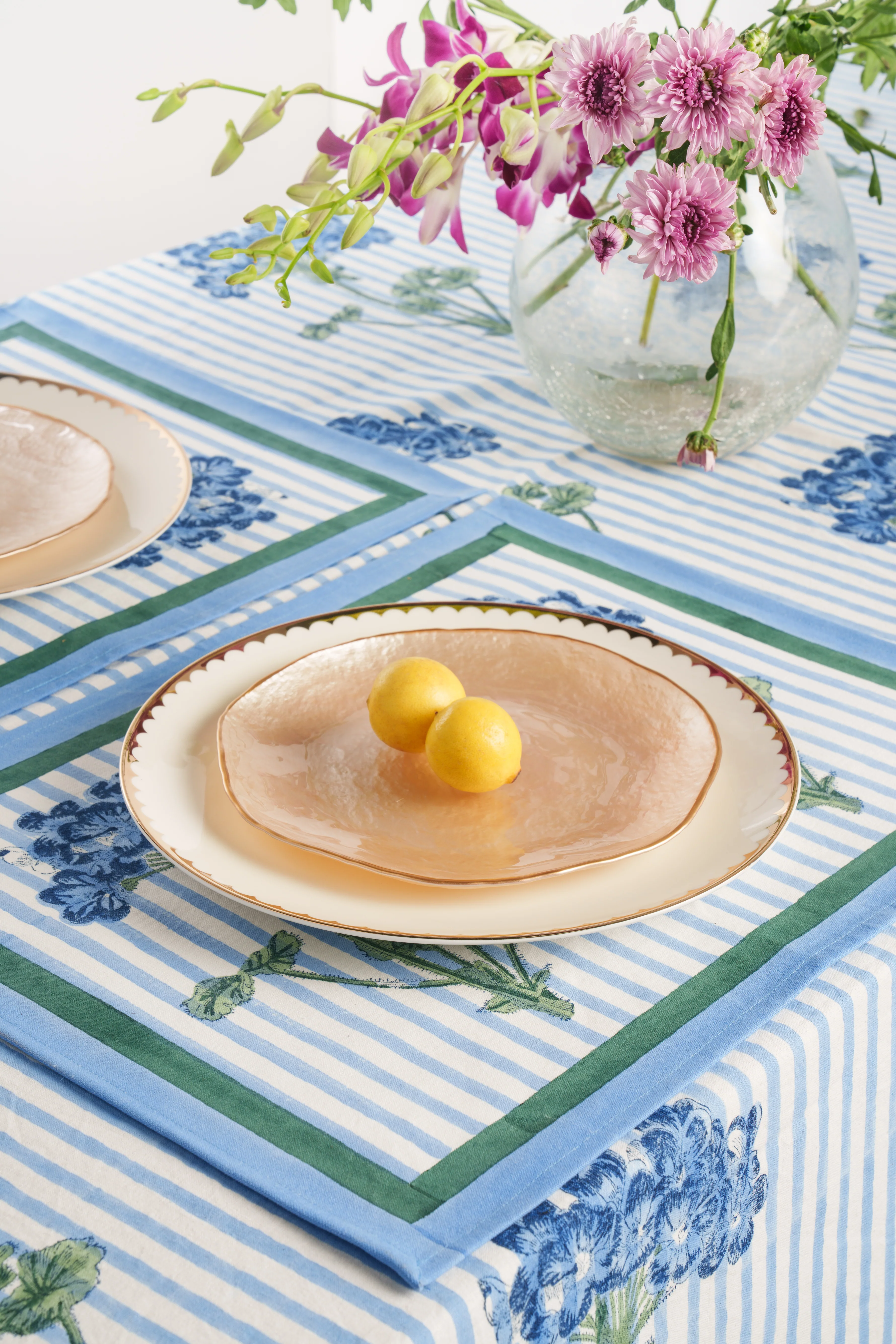 Blue Hydrangea Blockprint Tablecloth - Image 3