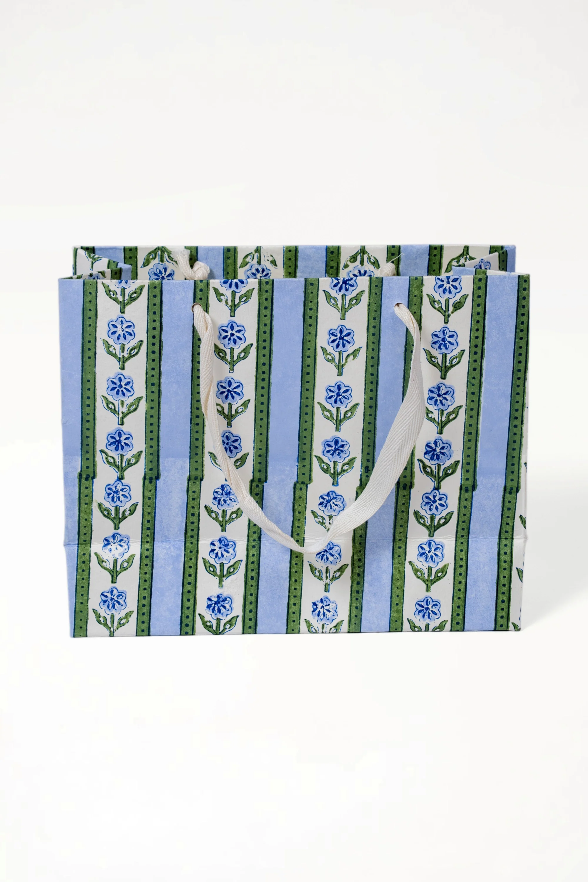 Cottage Garden Blockprint Gift Bag in Blue - Image 4