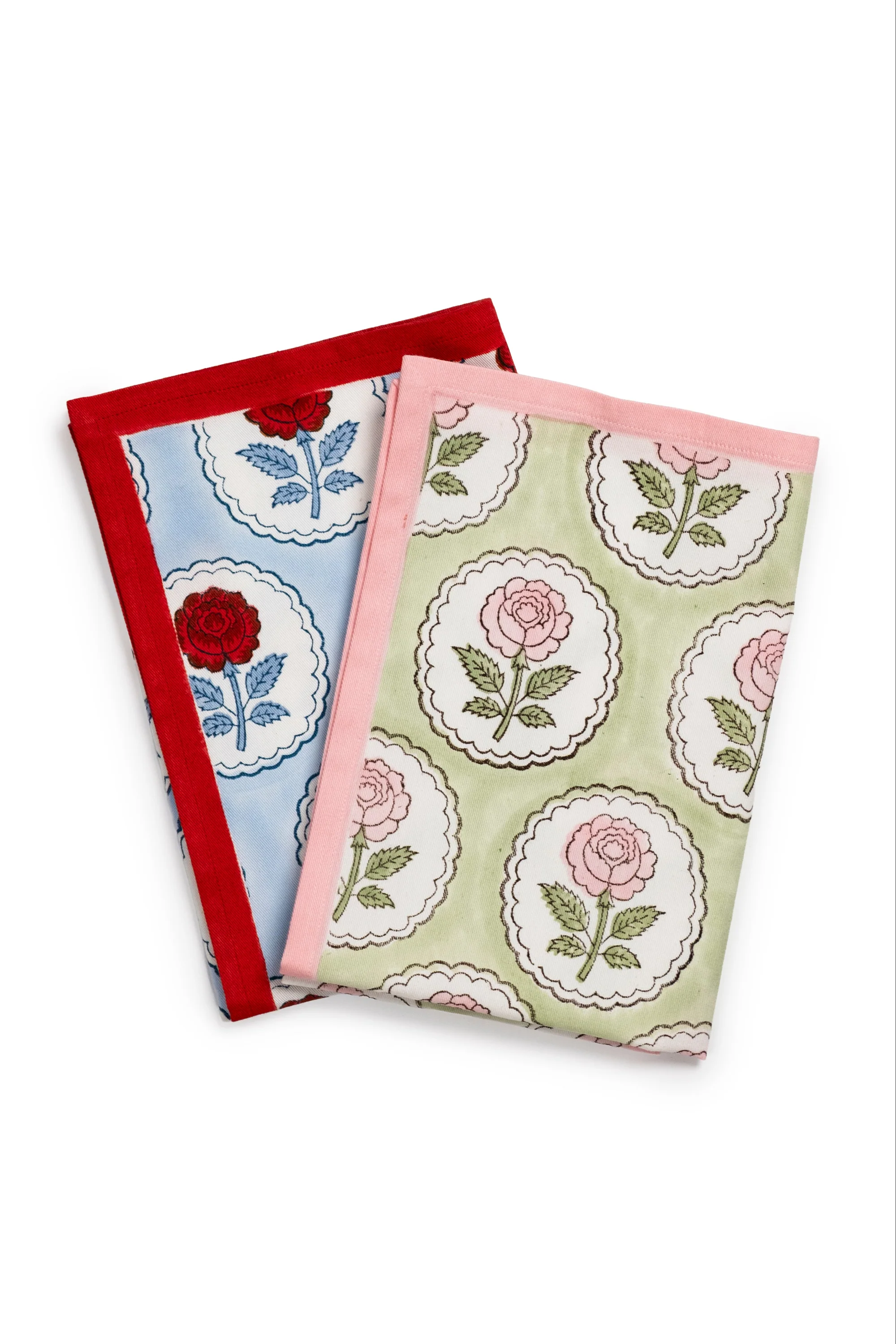 English Rose Blockprint Napkins in Red and Blue, Set of 4 - Image 3