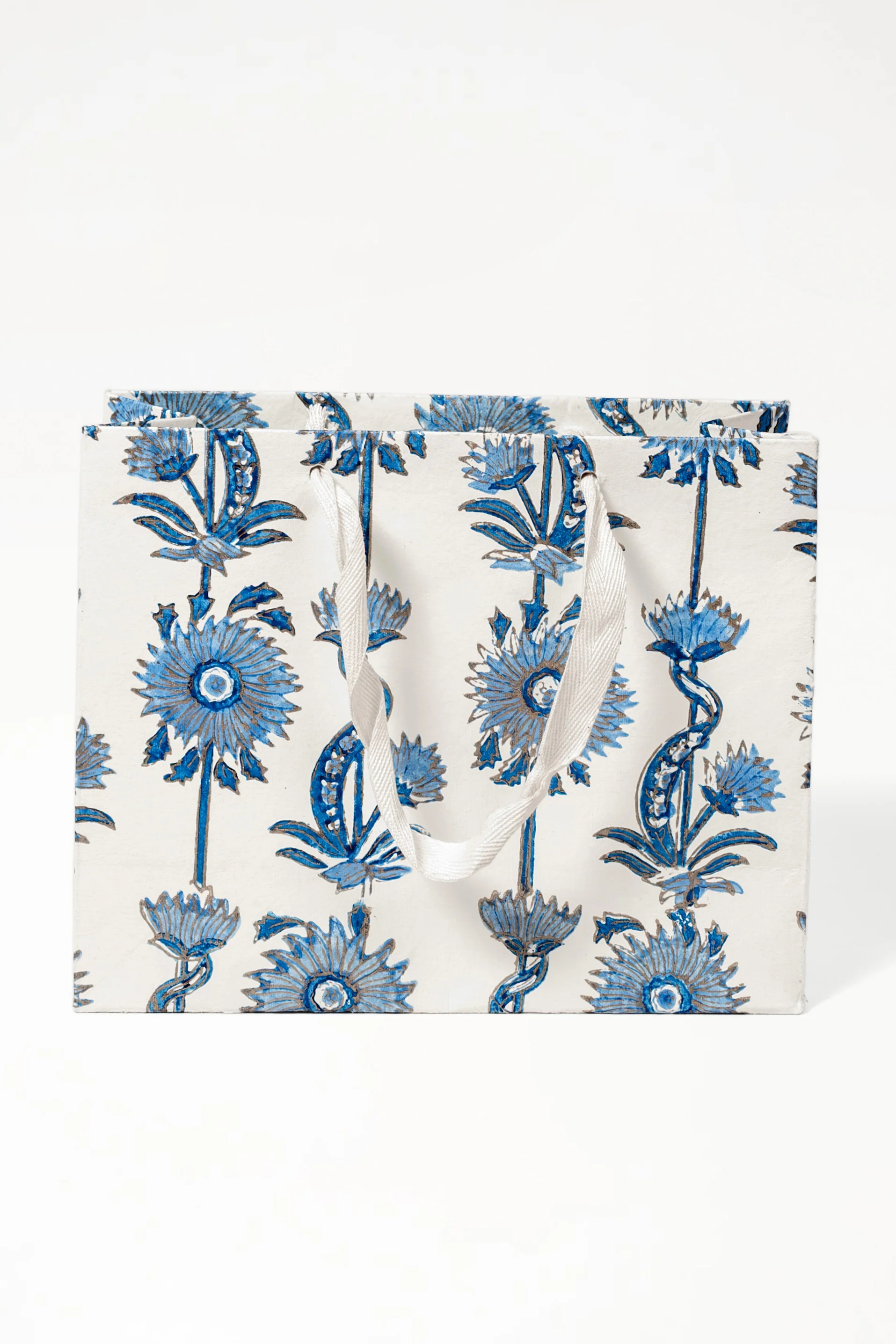 Floral Vines Blockprint Gift Bag in Blue - Image 5
