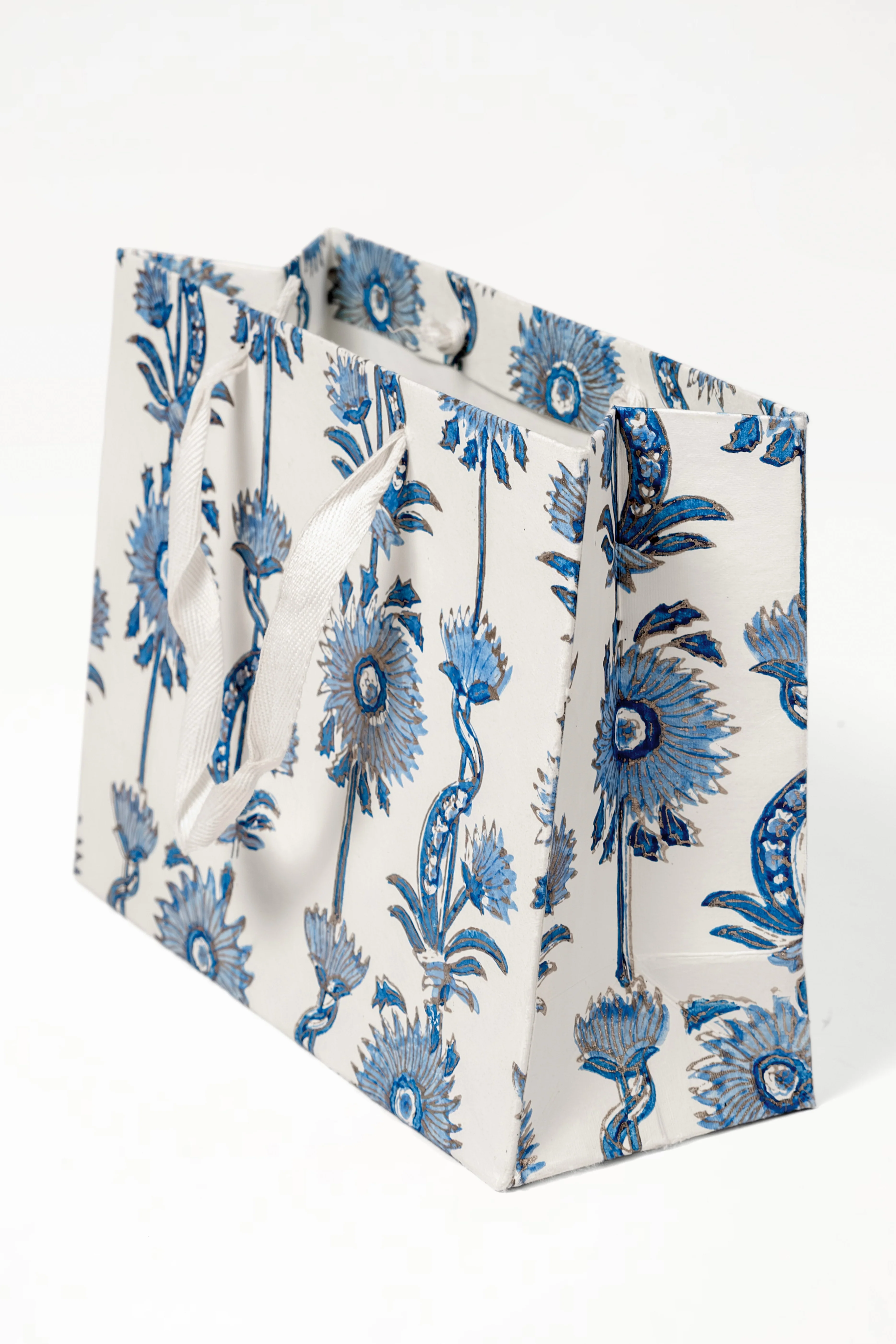 Floral Vines Blockprint Gift Bag in Blue - Image 7