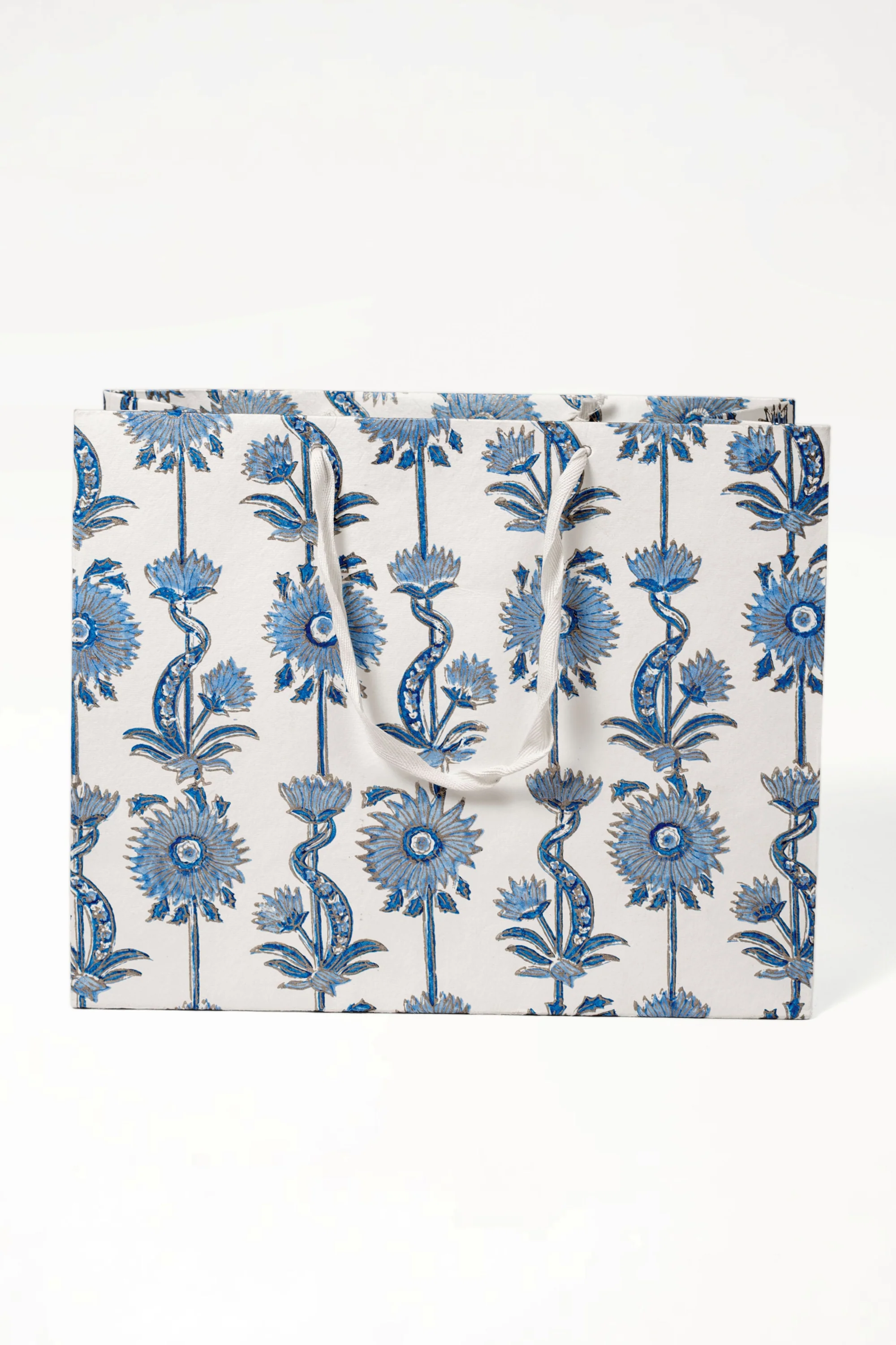 Floral Vines Blockprint Gift Bag in Blue - Image 8