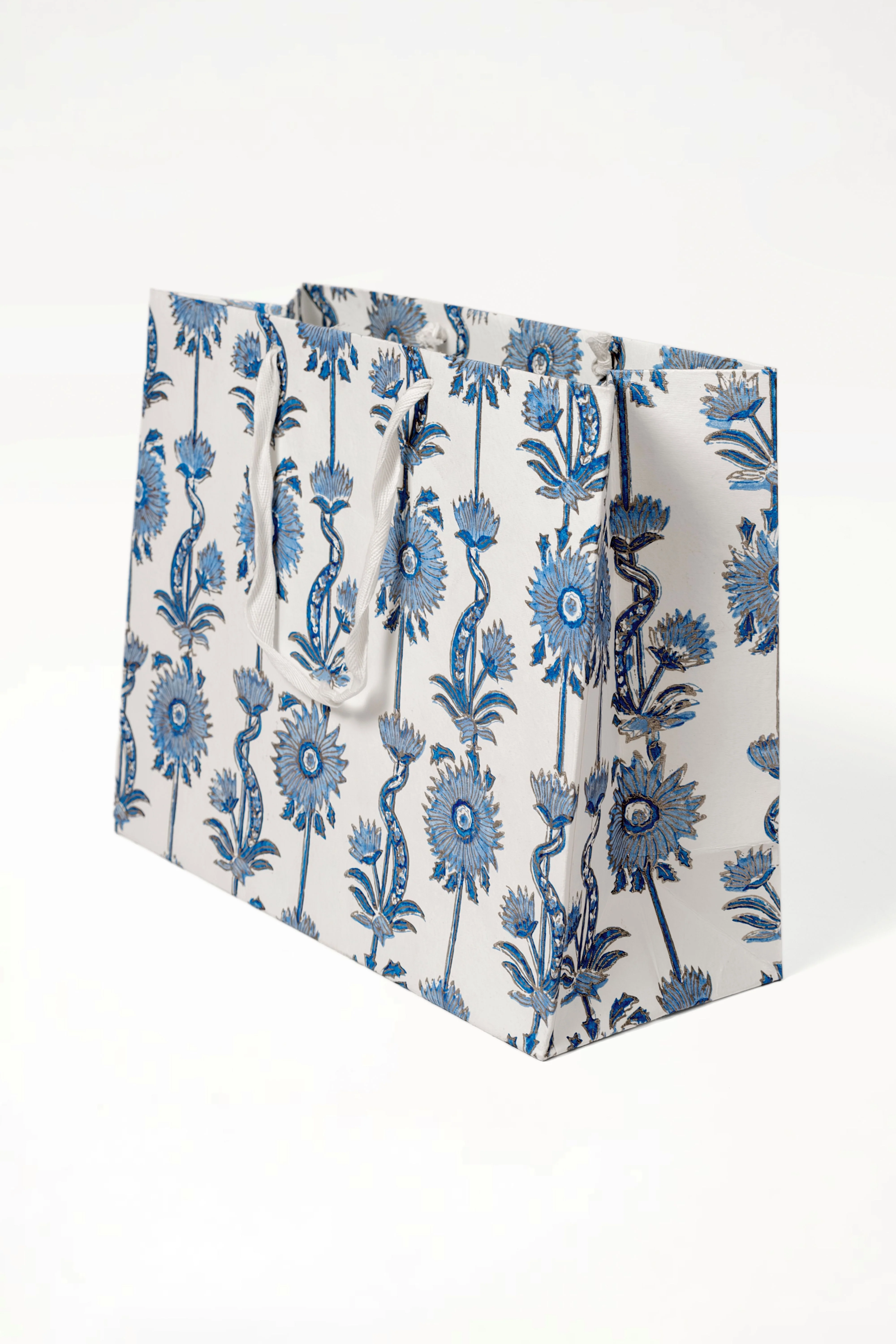 Floral Vines Blockprint Gift Bag in Blue - Image 9