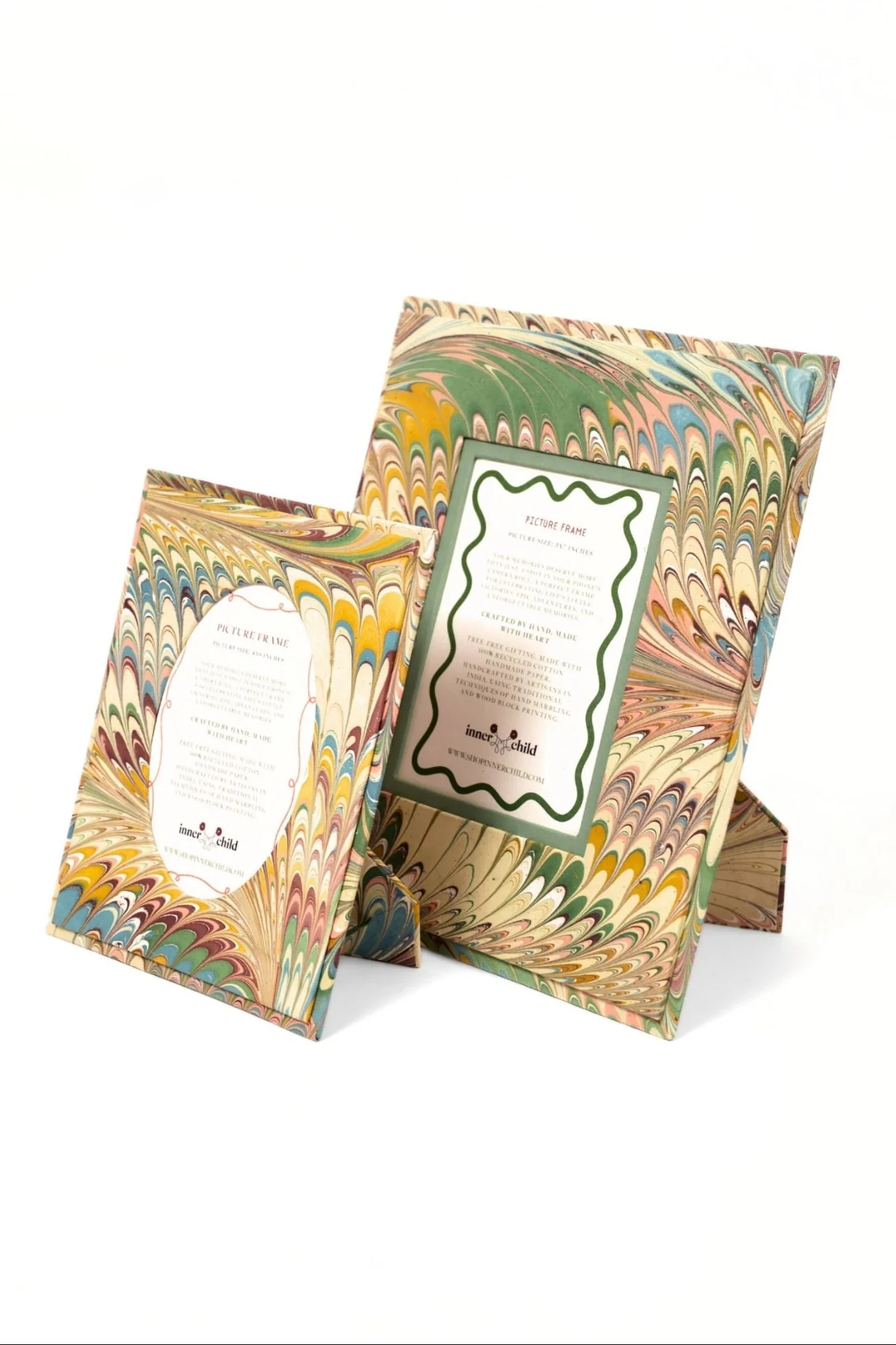 Hand-Marbled Flatiron Feathers Picture Frame with Oval Opening, 4x6 - Image 3