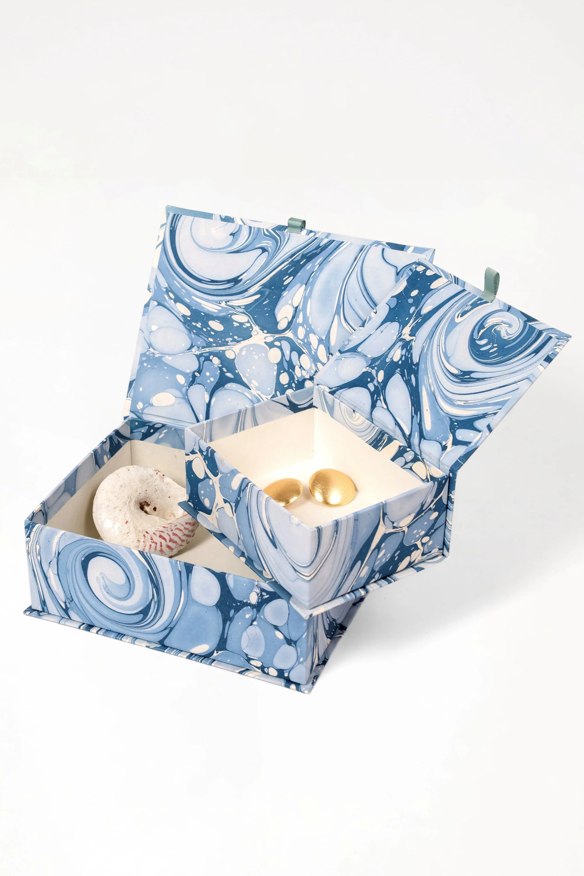 Hand-Marbled Keepsake Box Set in Ocean Wave - Image 2
