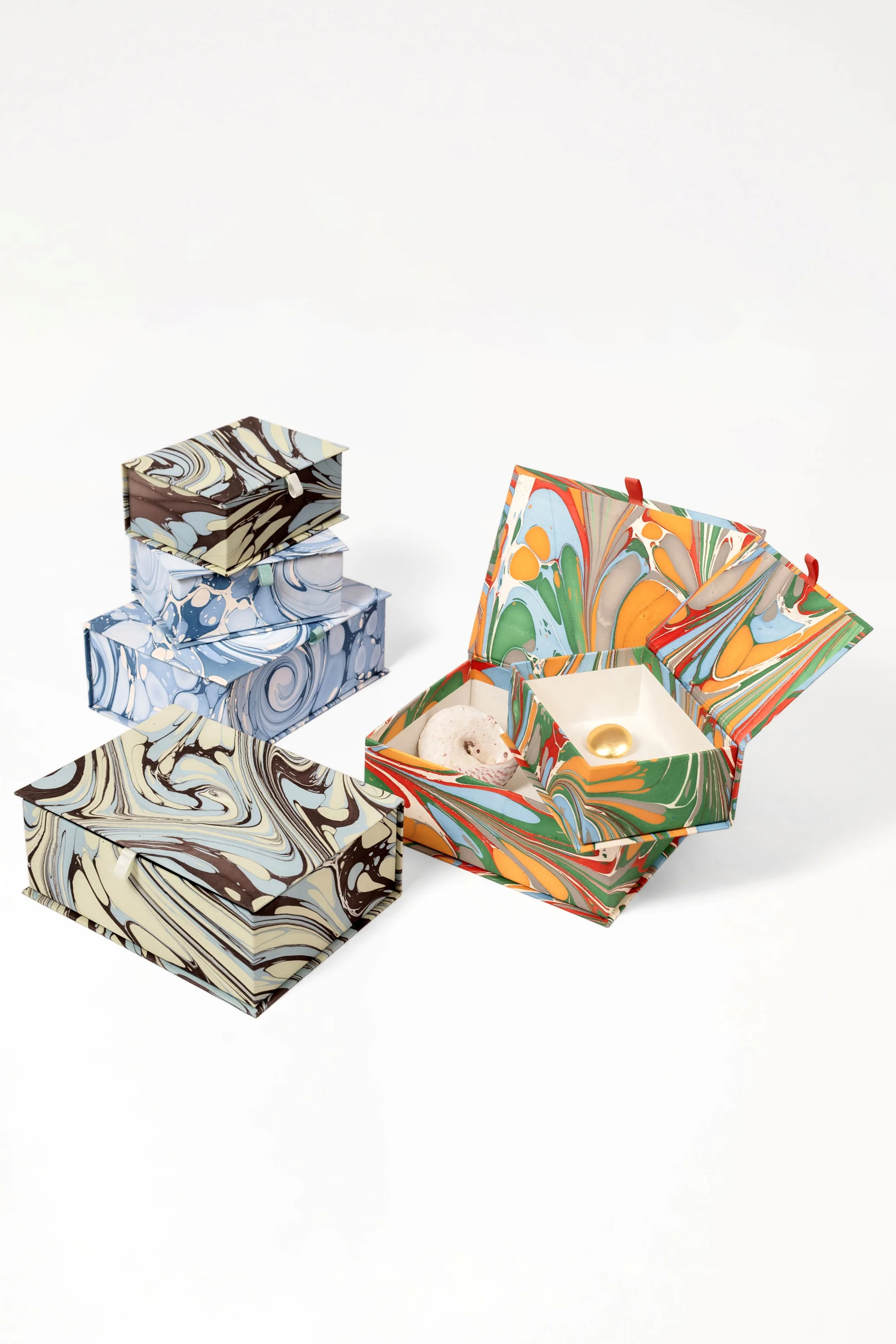 Hand-Marbled Keepsake Box Set in Ocean Wave - Image 4