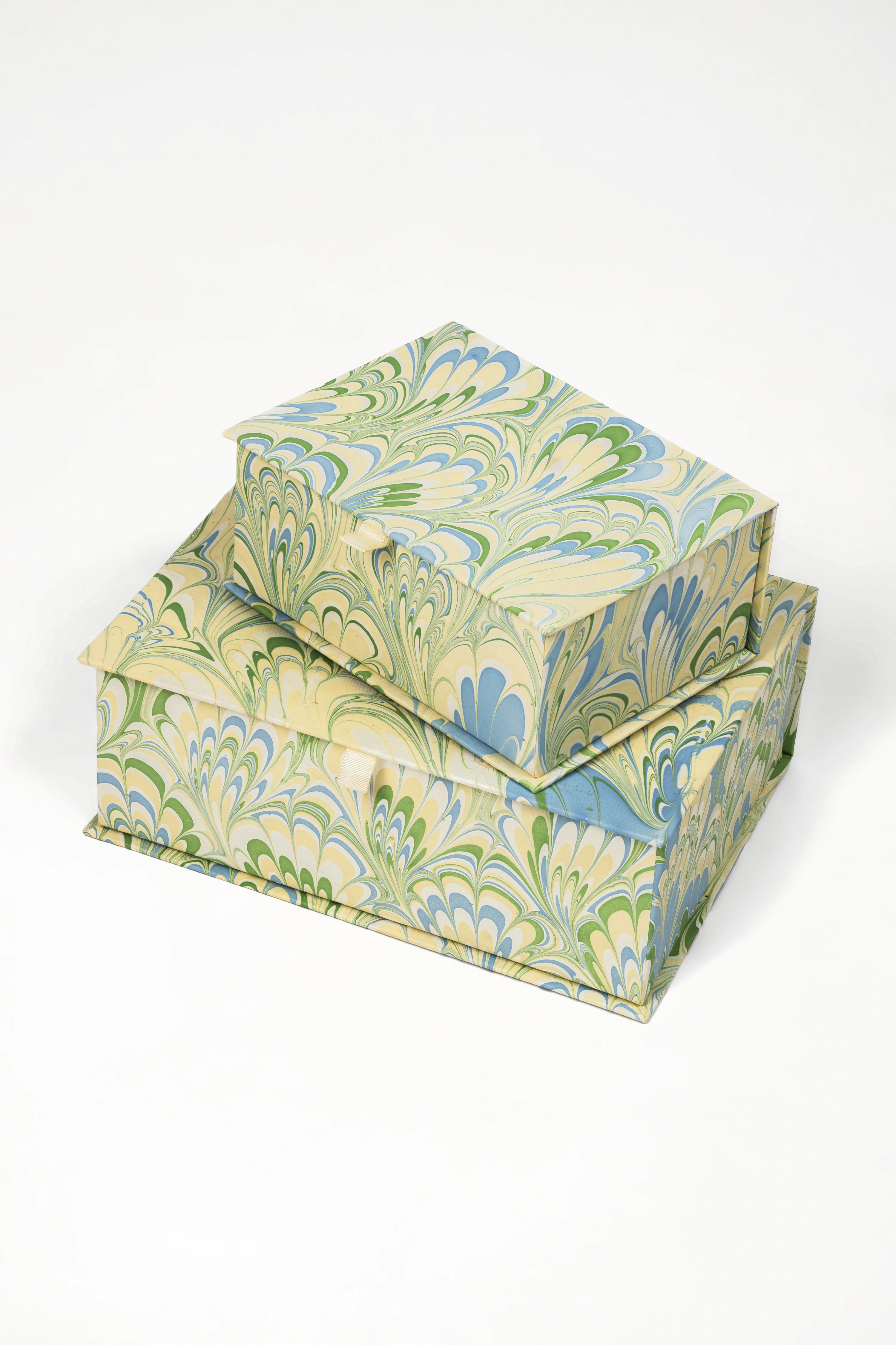 Hand-Marbled Keepsake Box Set in Seaglass Peacock
