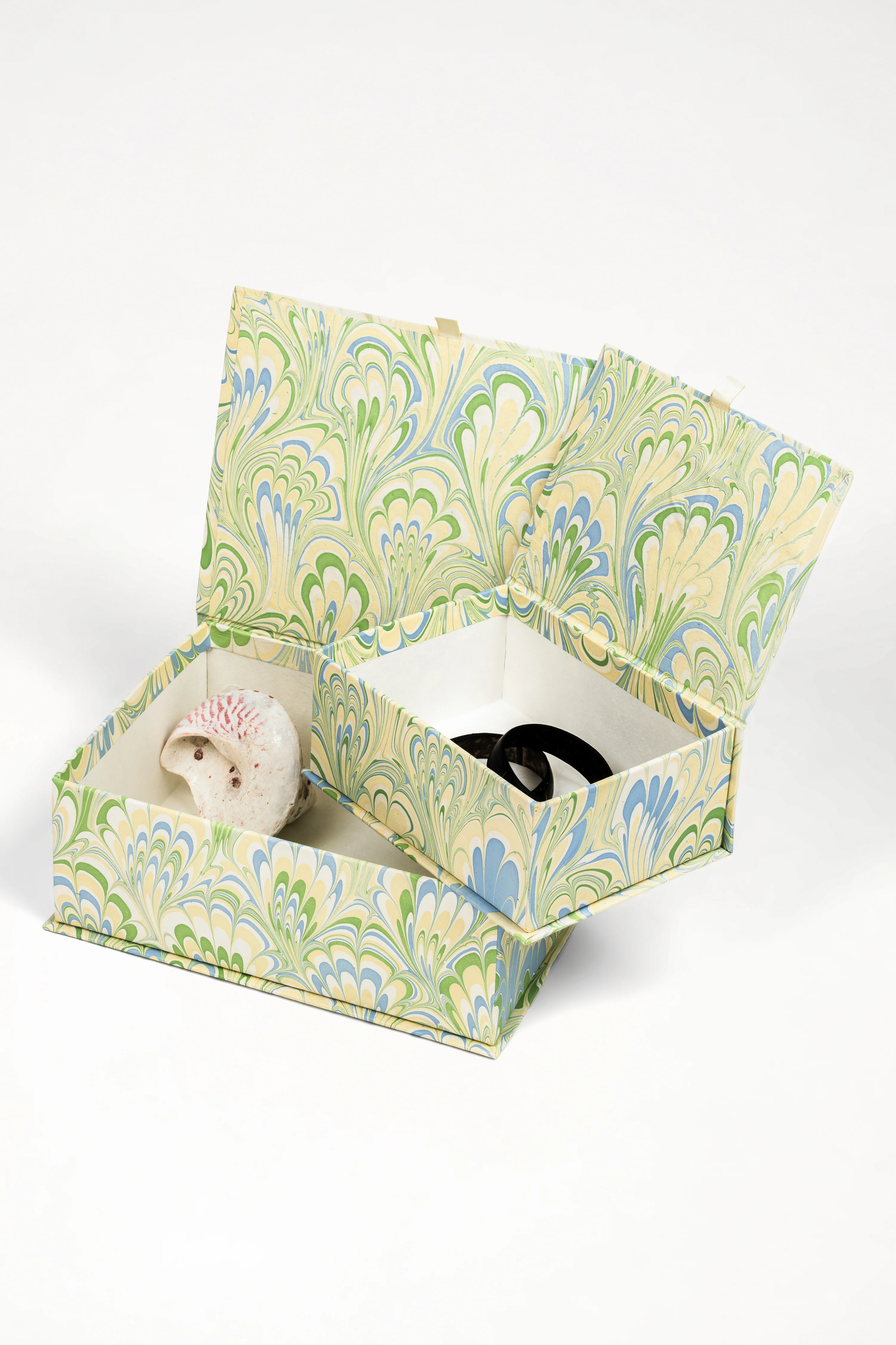 Hand-Marbled Keepsake Box Set in Seaglass Peacock - Image 2