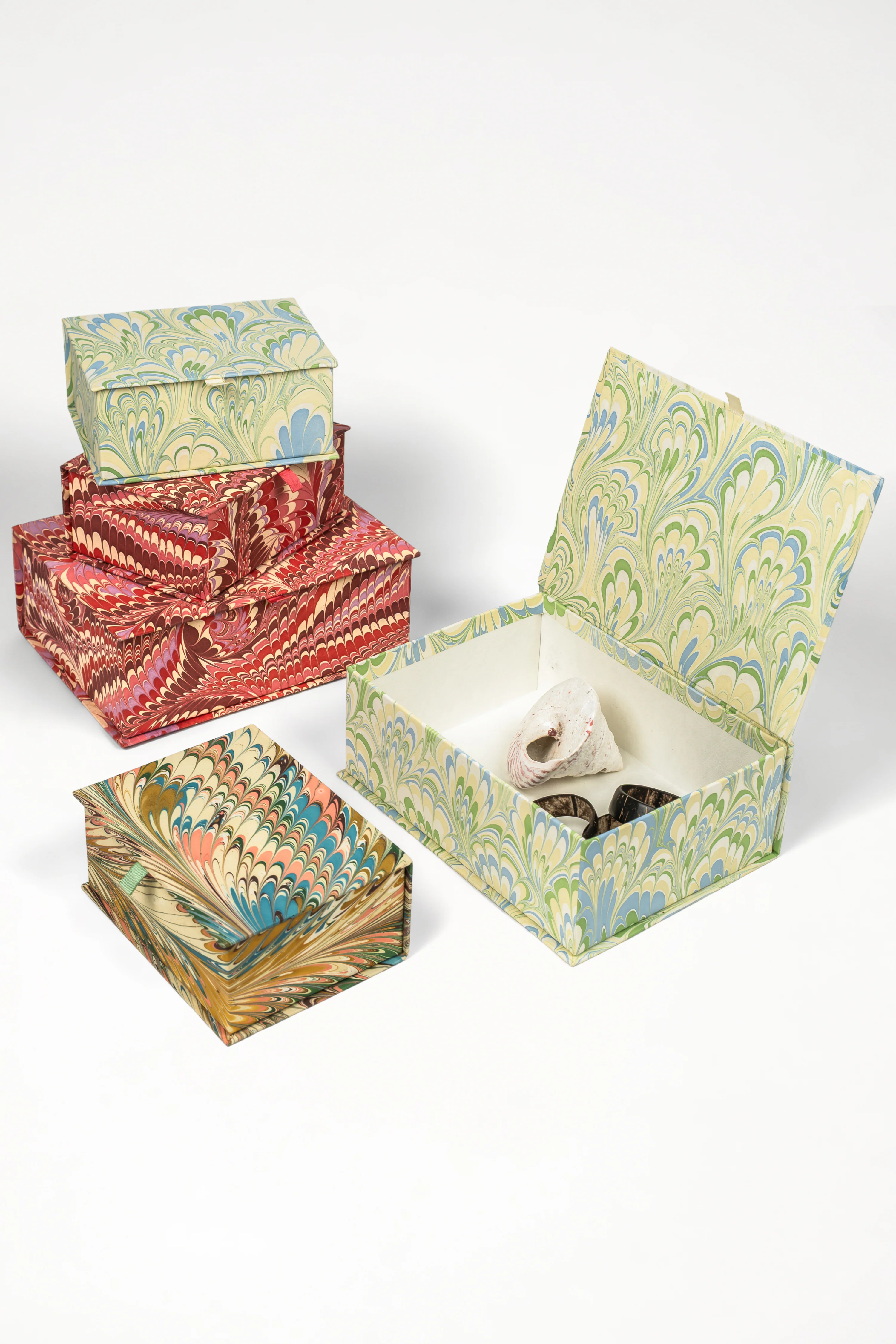 Hand-Marbled Keepsake Box Set in Seaglass Peacock - Image 4