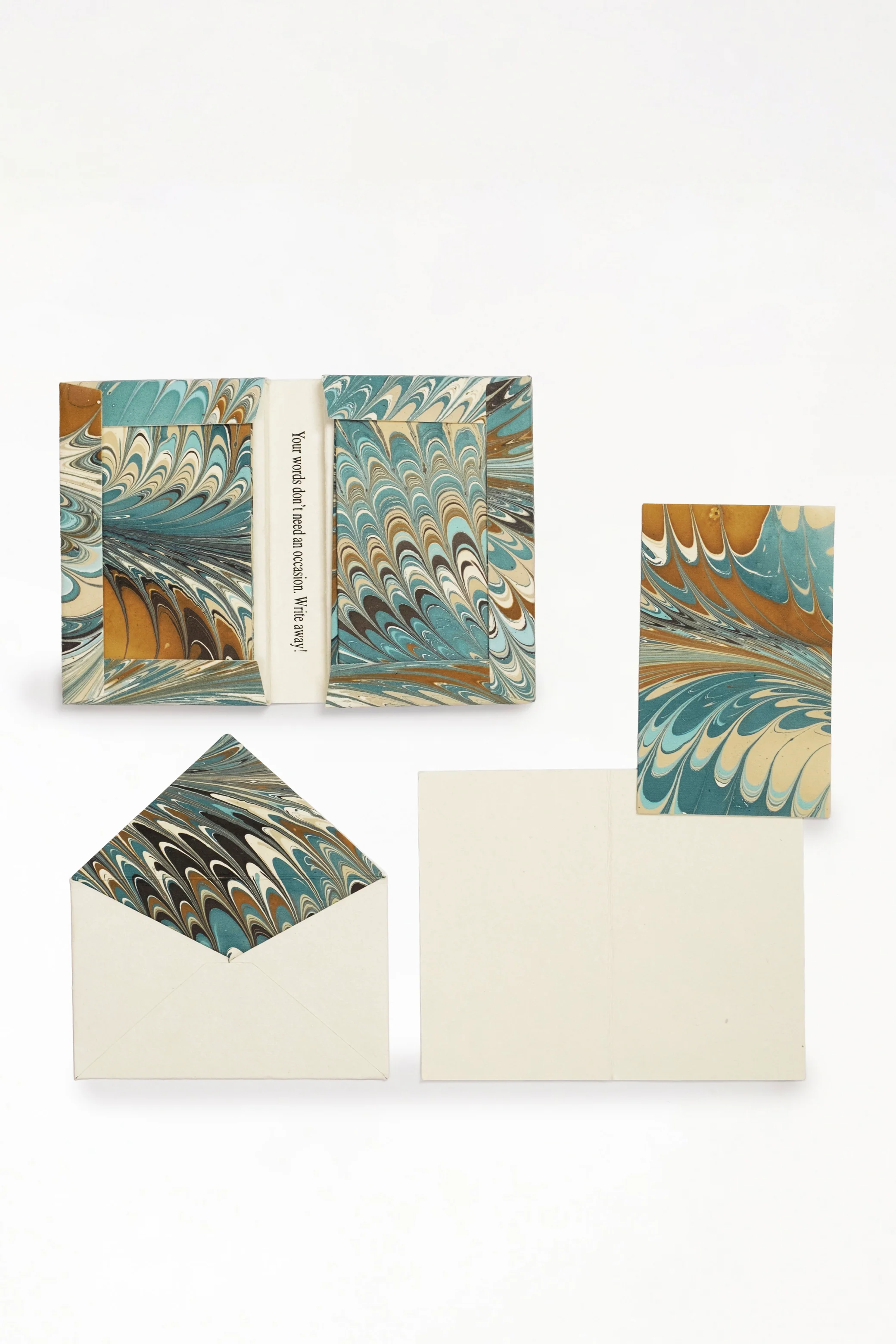 Hand-Marbled Notecards in Nila Feather, Set of 8 - Image 3