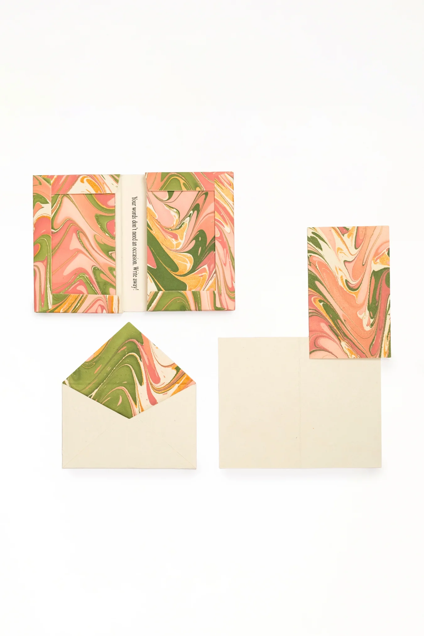 Hand-Marbled Notecards in Peony Bloom, Set of 8 - Image 3