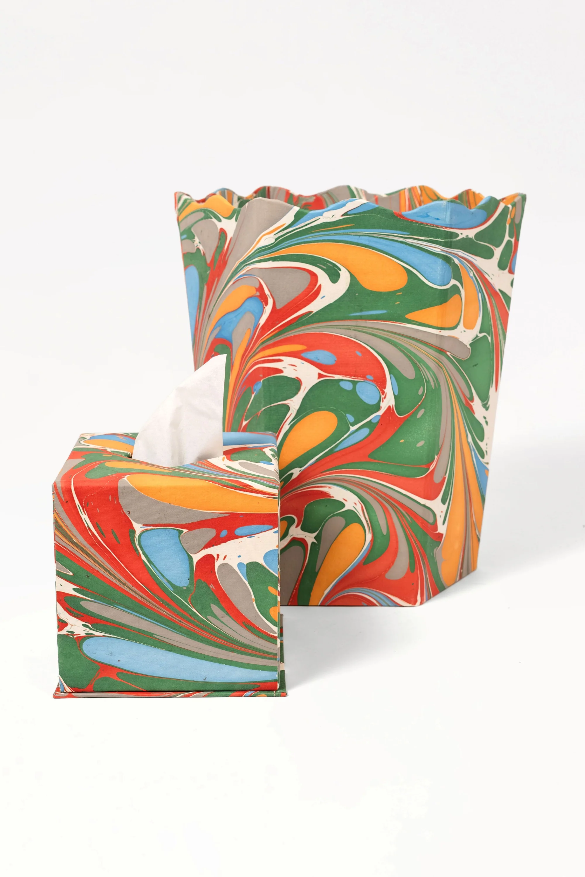 Hand-Marbled Tissue Box Cover in Marais - Image 3