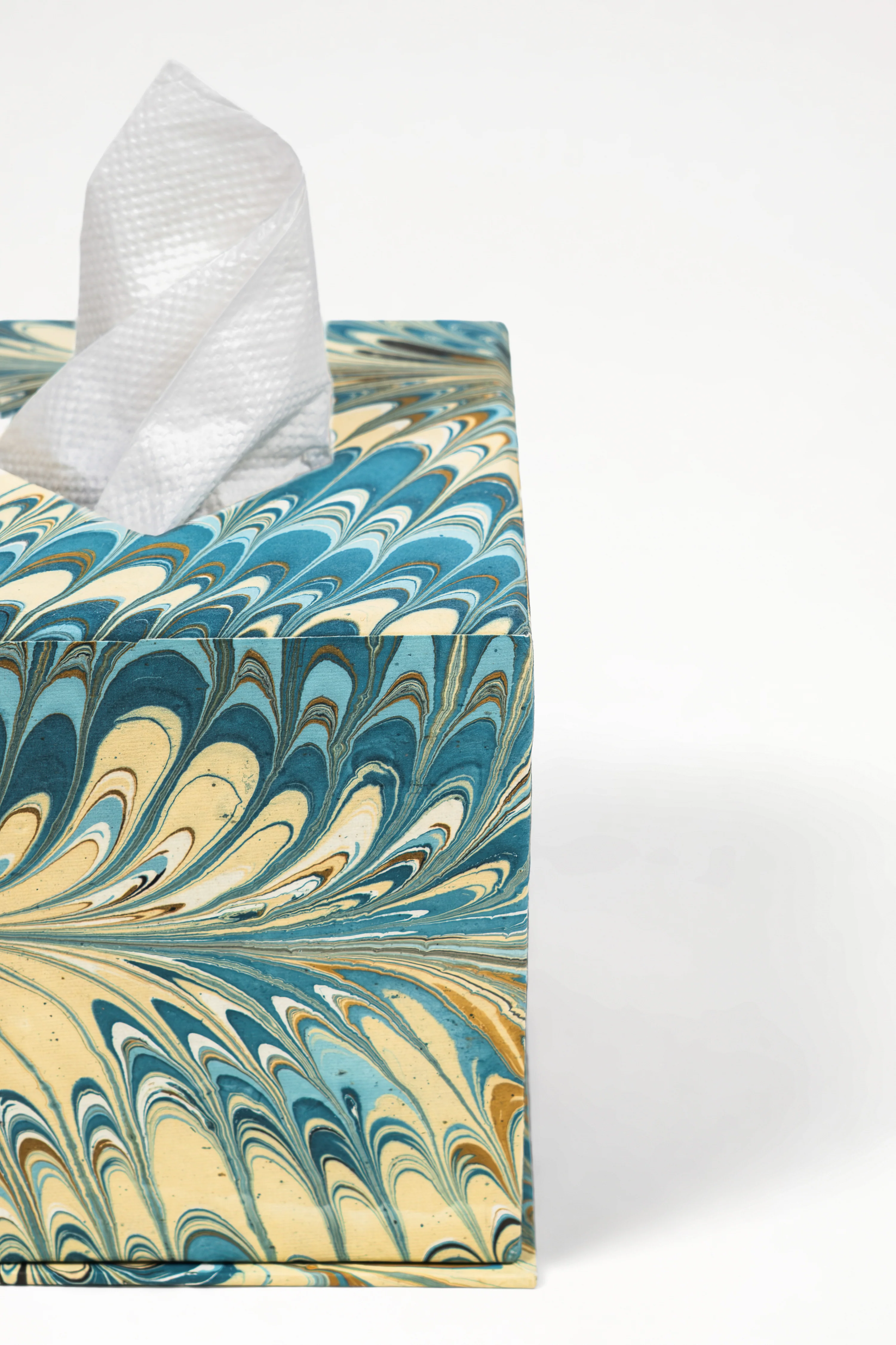 Hand-Marbled Tissue Box Cover in Nila Feathers - Image 3