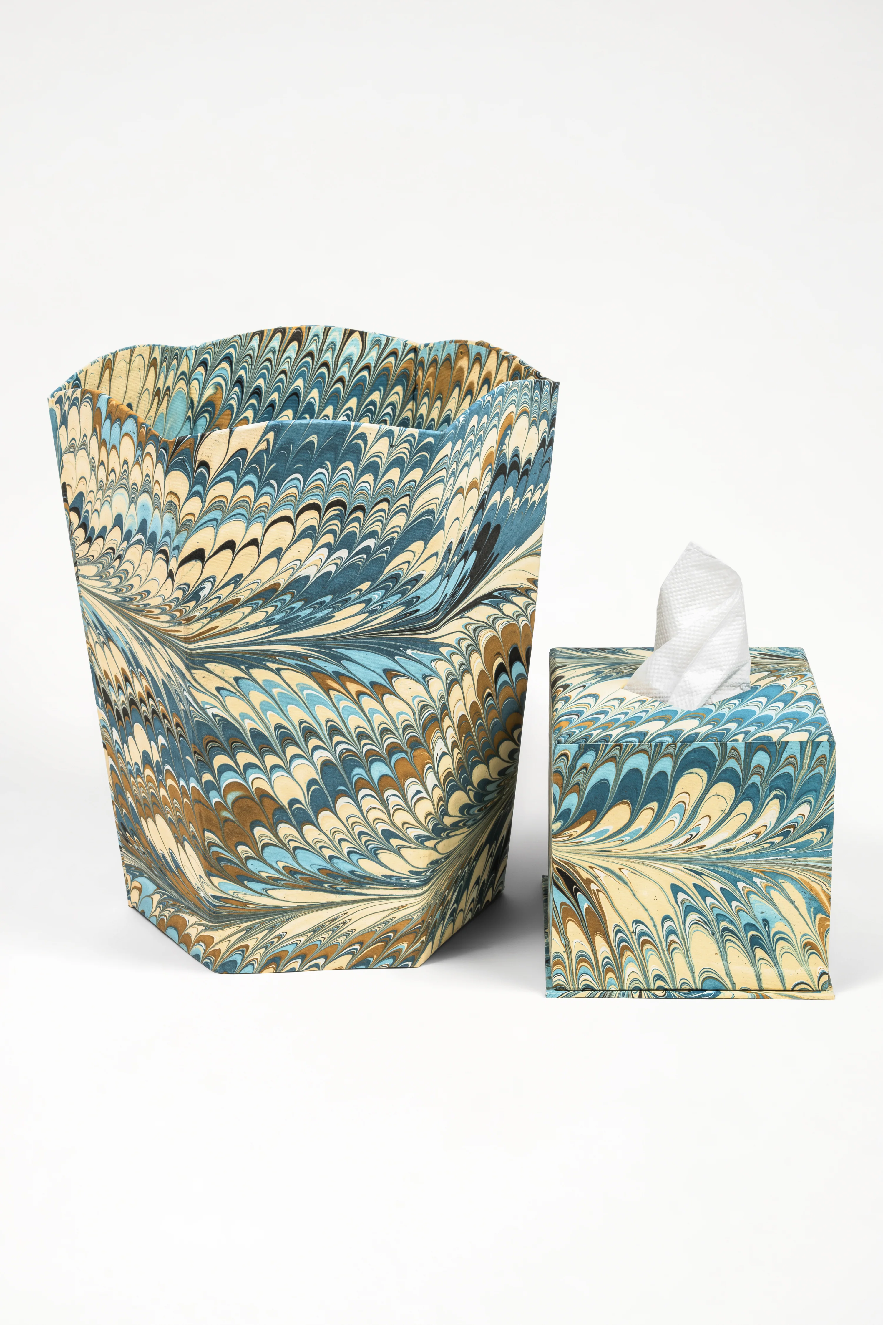 Hand-Marbled Tissue Box Cover in Nila Feathers - Image 4