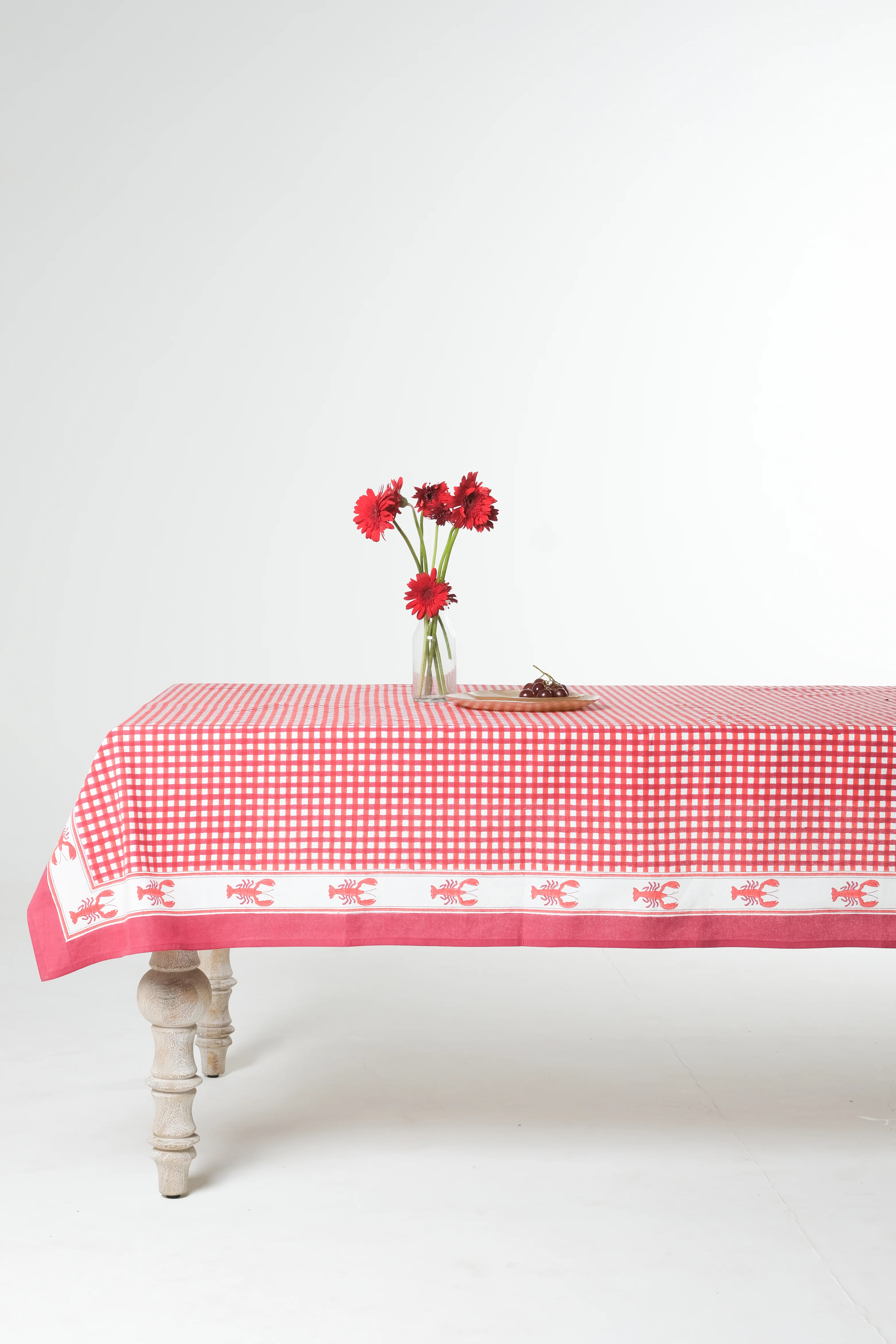 Lobster Red Gingham Blockprint Tablecloth - Image 5
