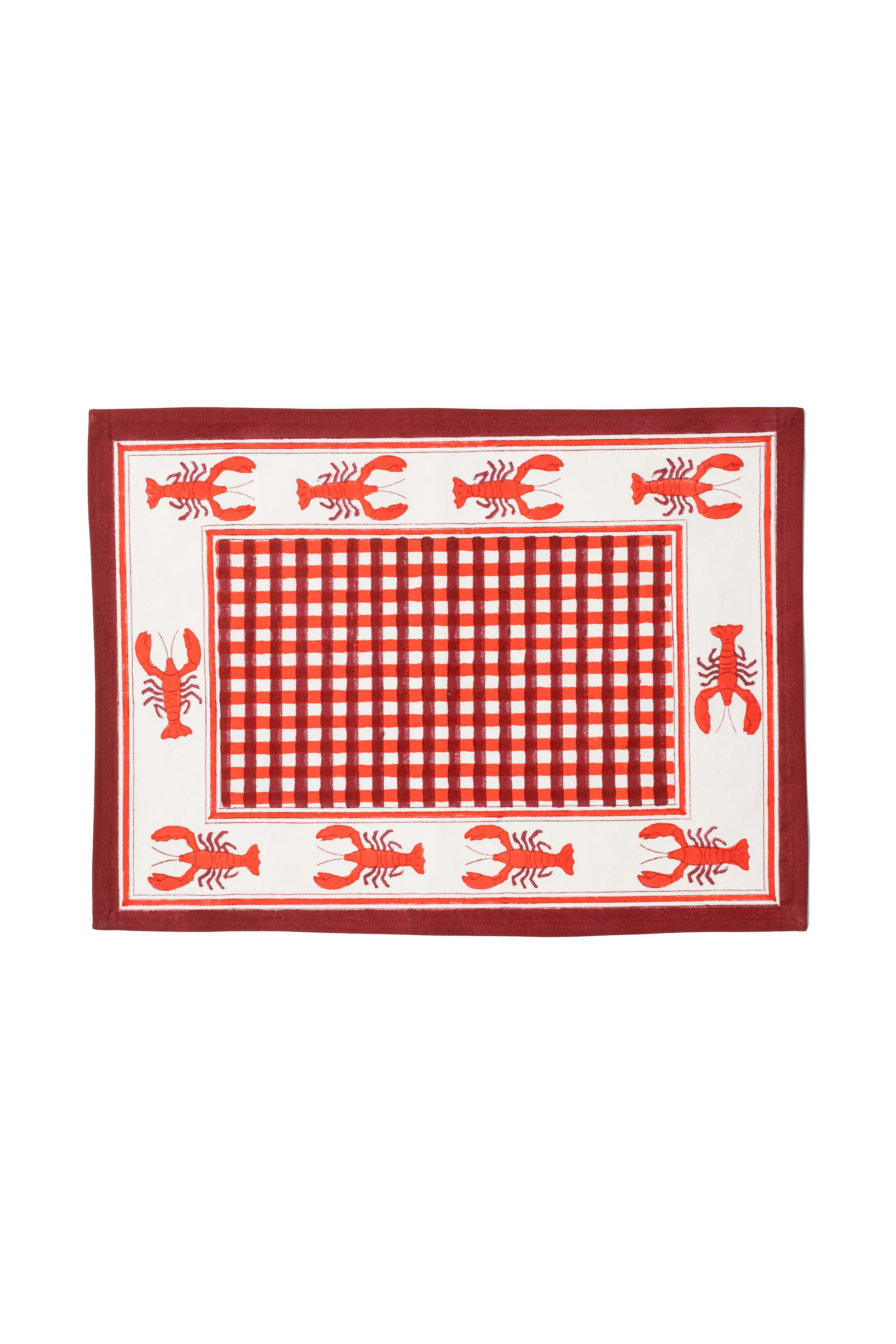 Lobster Red Gingham Blockprint Placemat