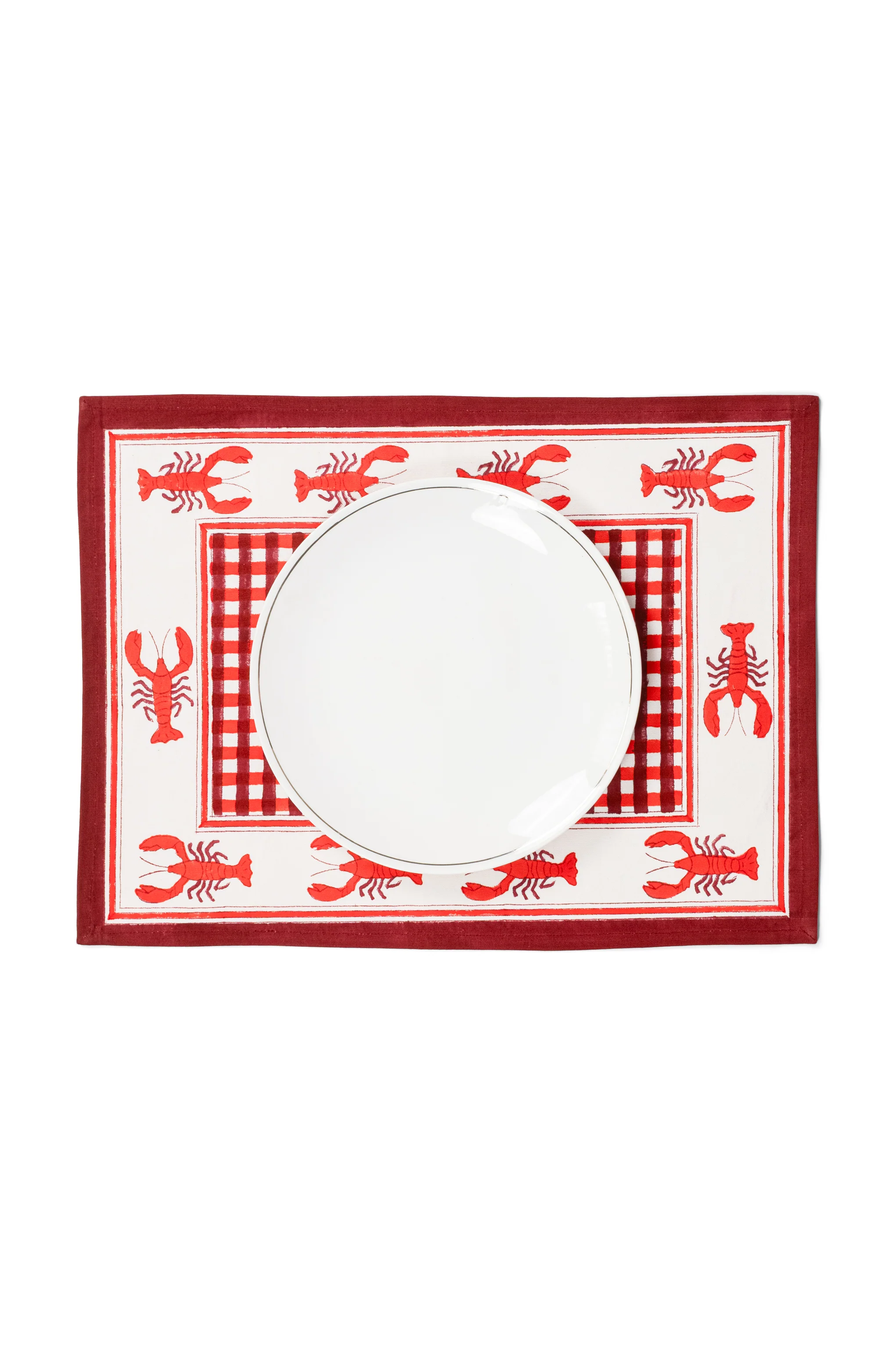 Lobster Red Gingham Blockprint Placemat - Image 2