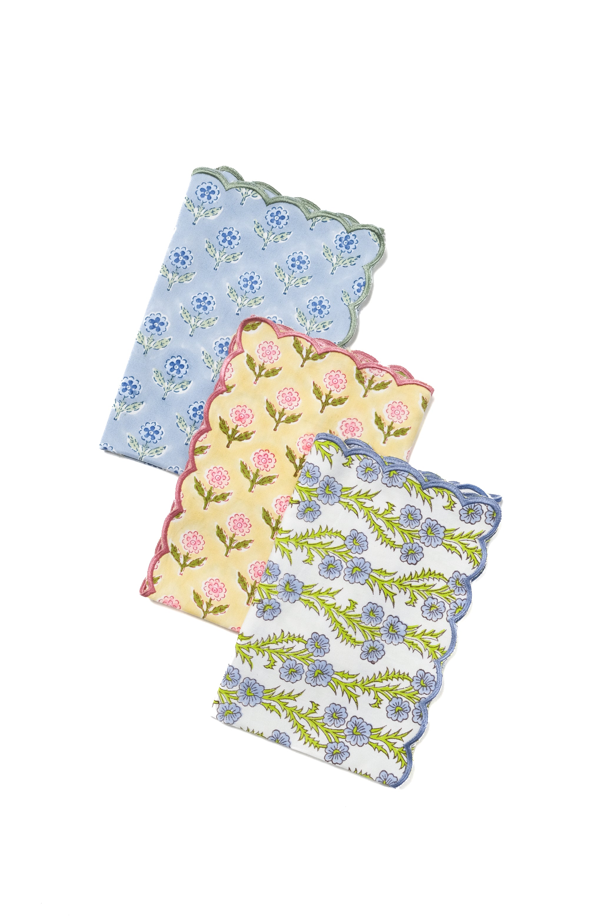 Mona Scallop Embroidered Blockprint Napkins in Blue, Set of 4 - Image 4