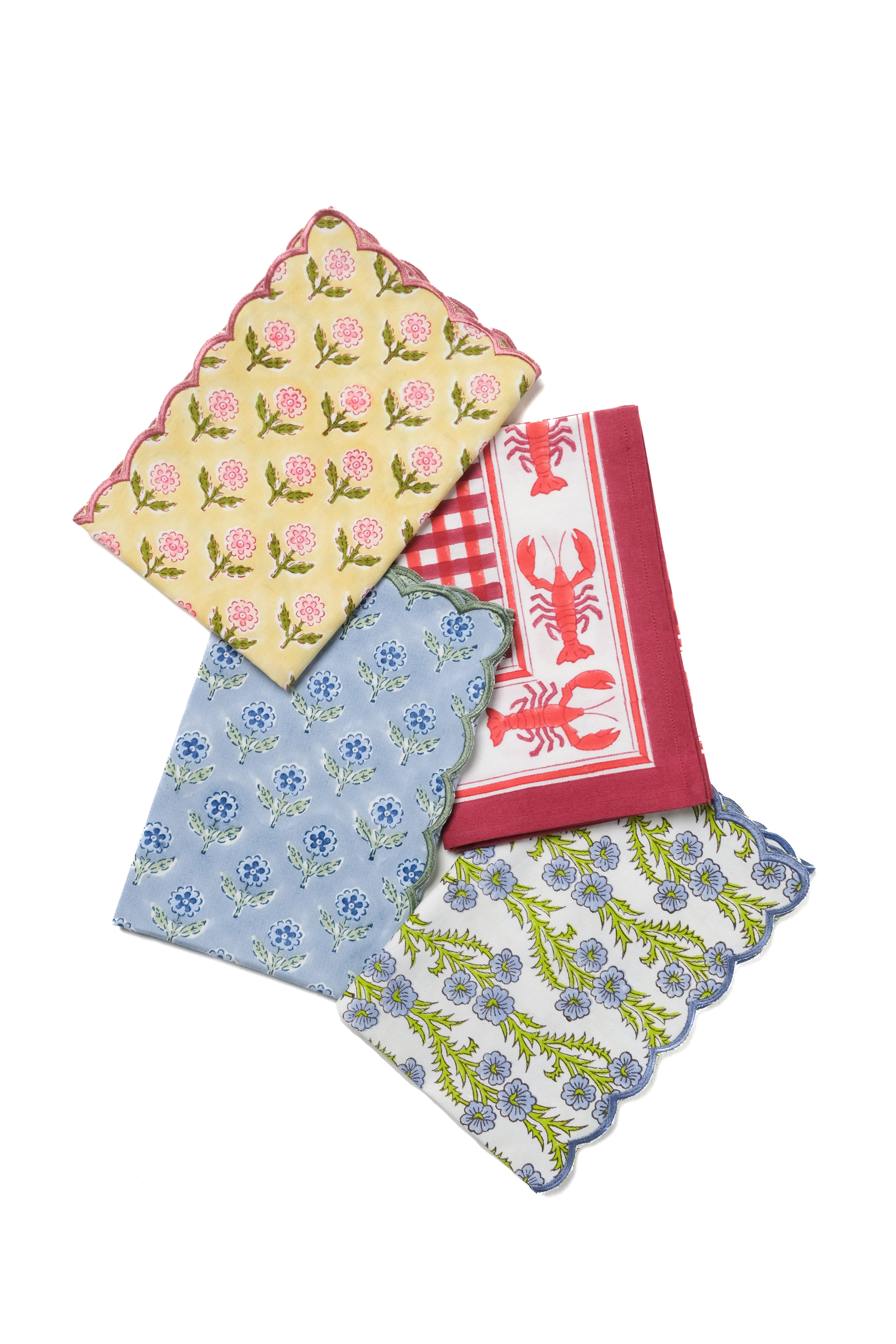 Mona Scallop Embroidered Blockprint Napkins in Butter Yellow, Set of 4 - Image 4