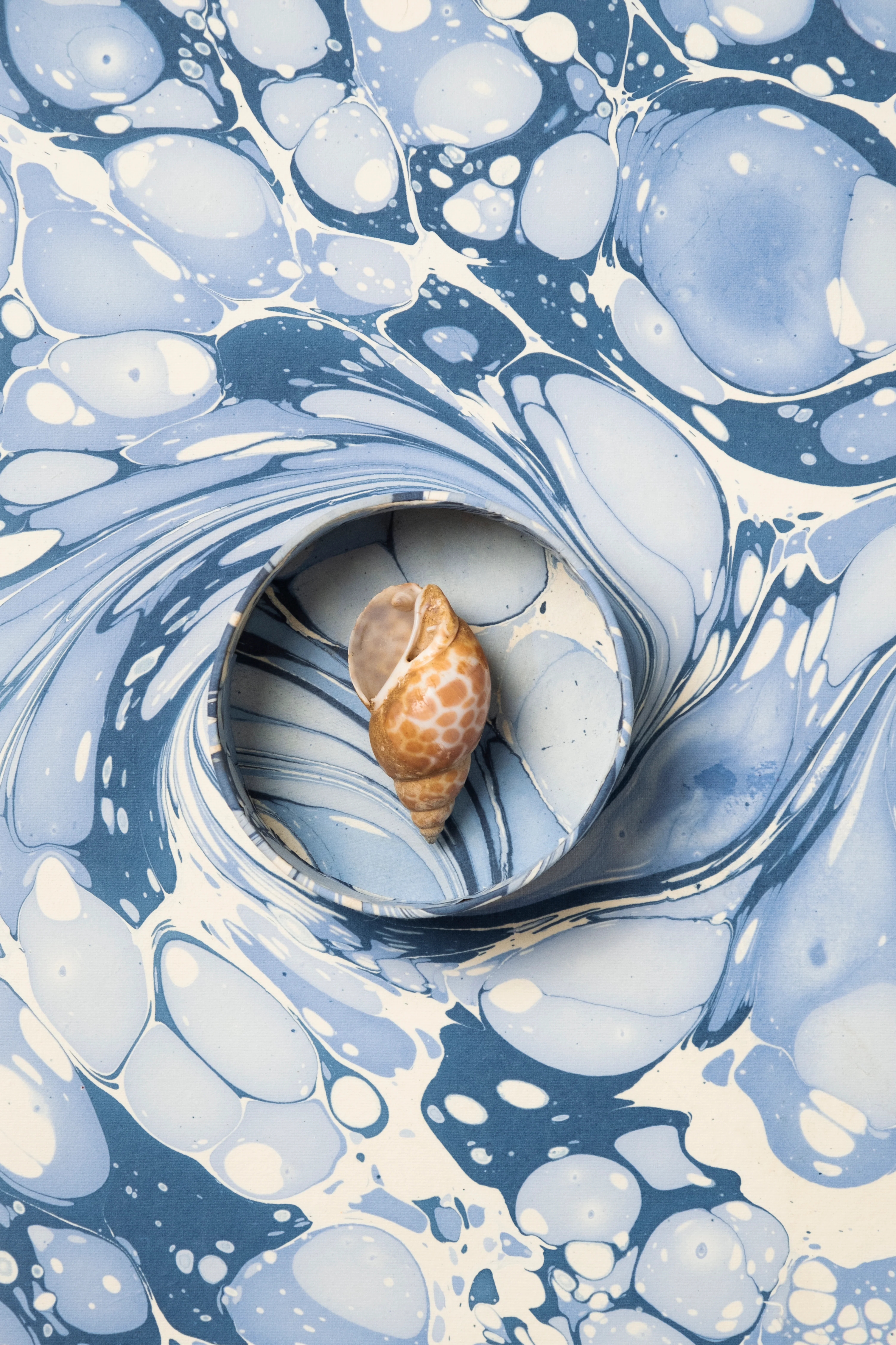 Nesting Hand-Marbled Oval Desk Tray Set in Ocean Wave