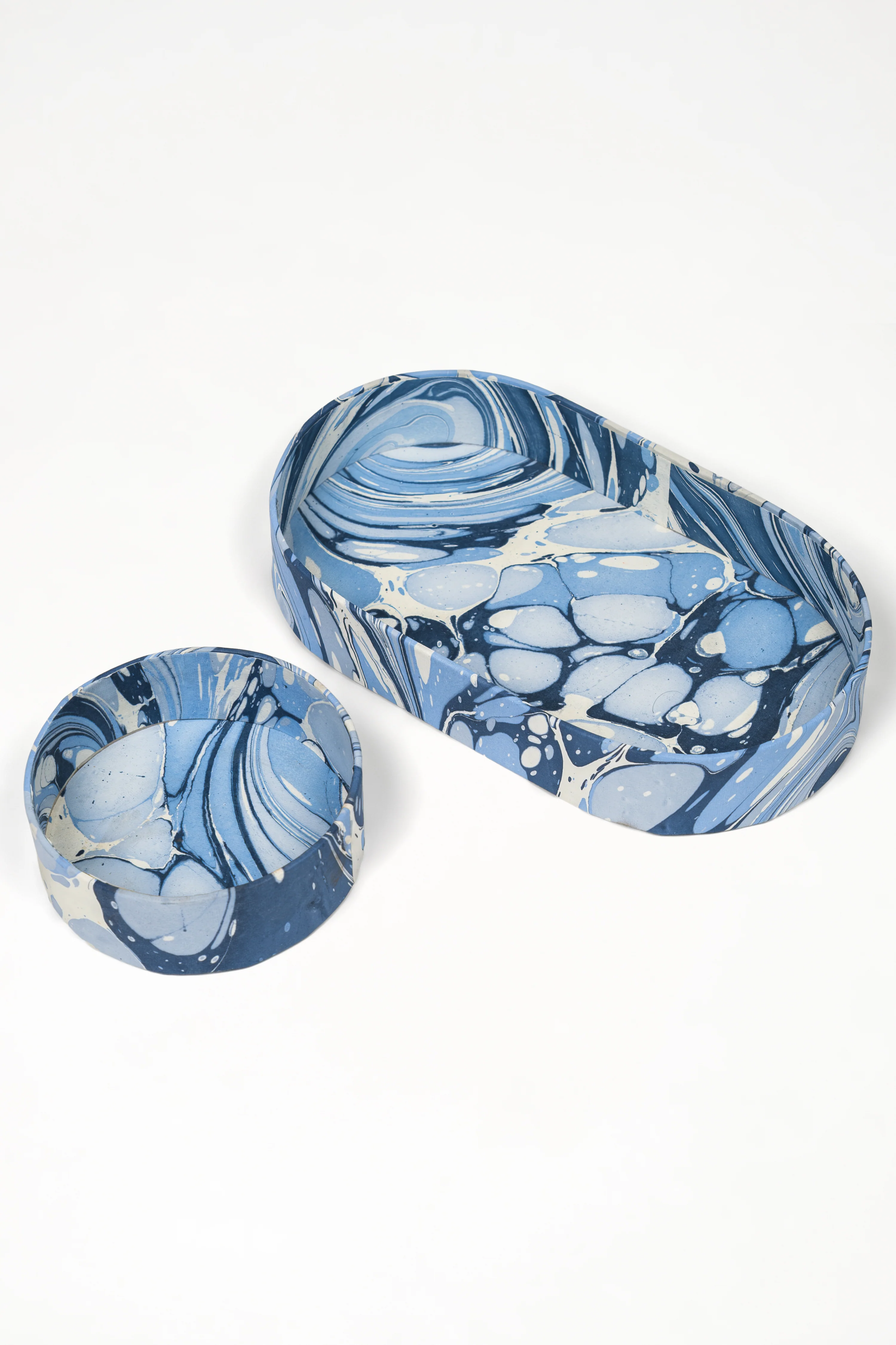 Nesting Hand-Marbled Oval Desk Tray Set in Ocean Wave - Image 2