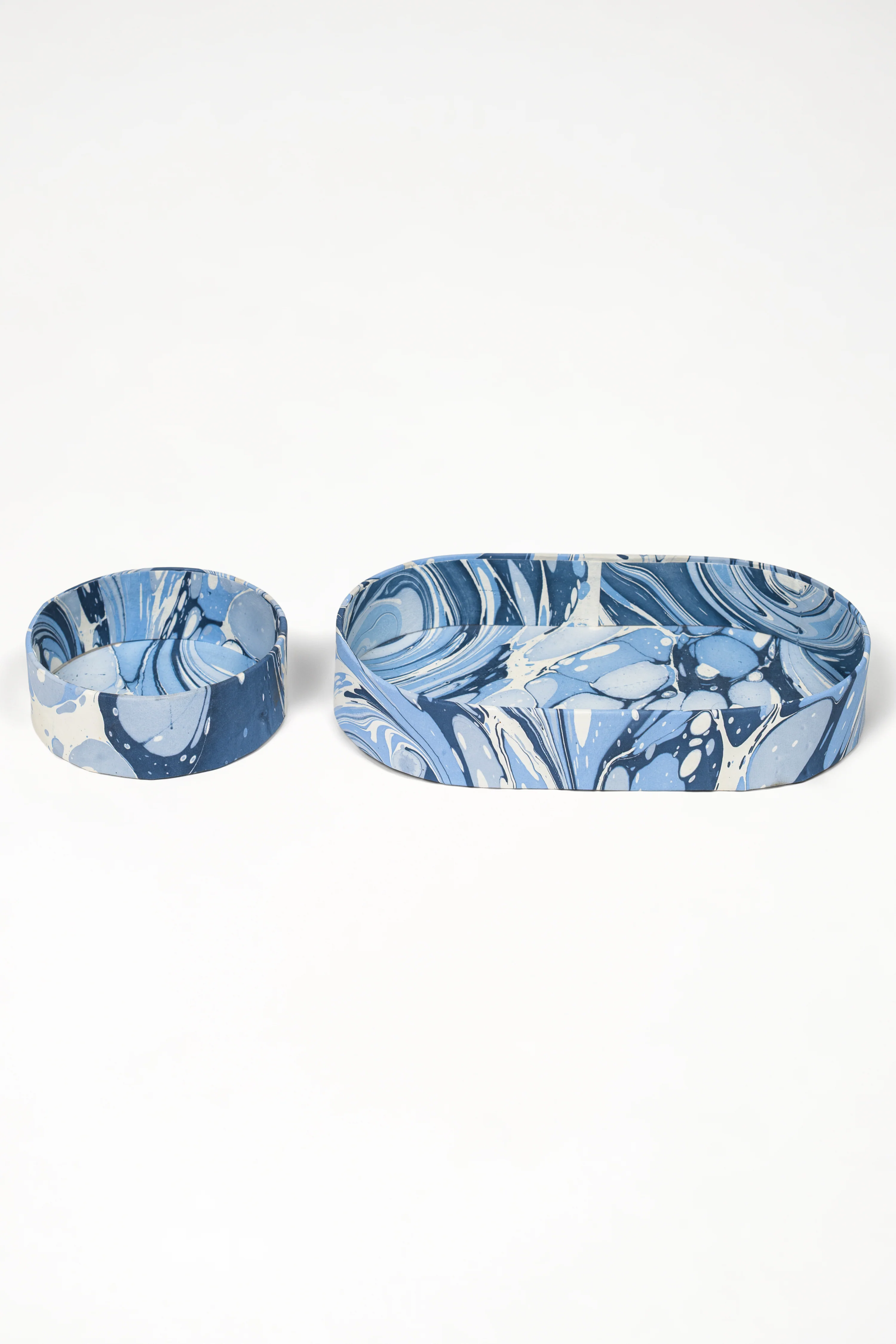 Nesting Hand-Marbled Oval Desk Tray Set in Ocean Wave - Image 3