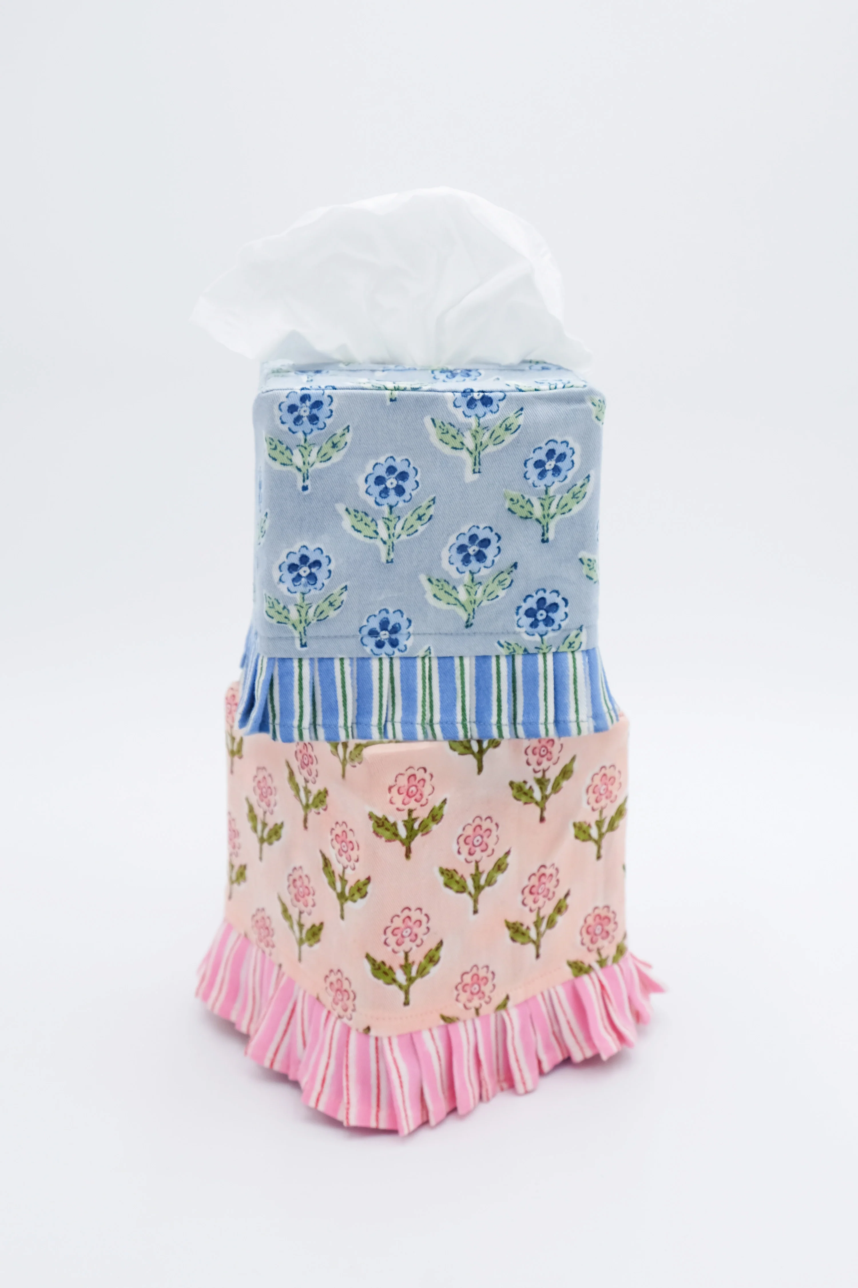 Ruffled Tissue Box Cover in Mona Blue Blockprint - Image 4