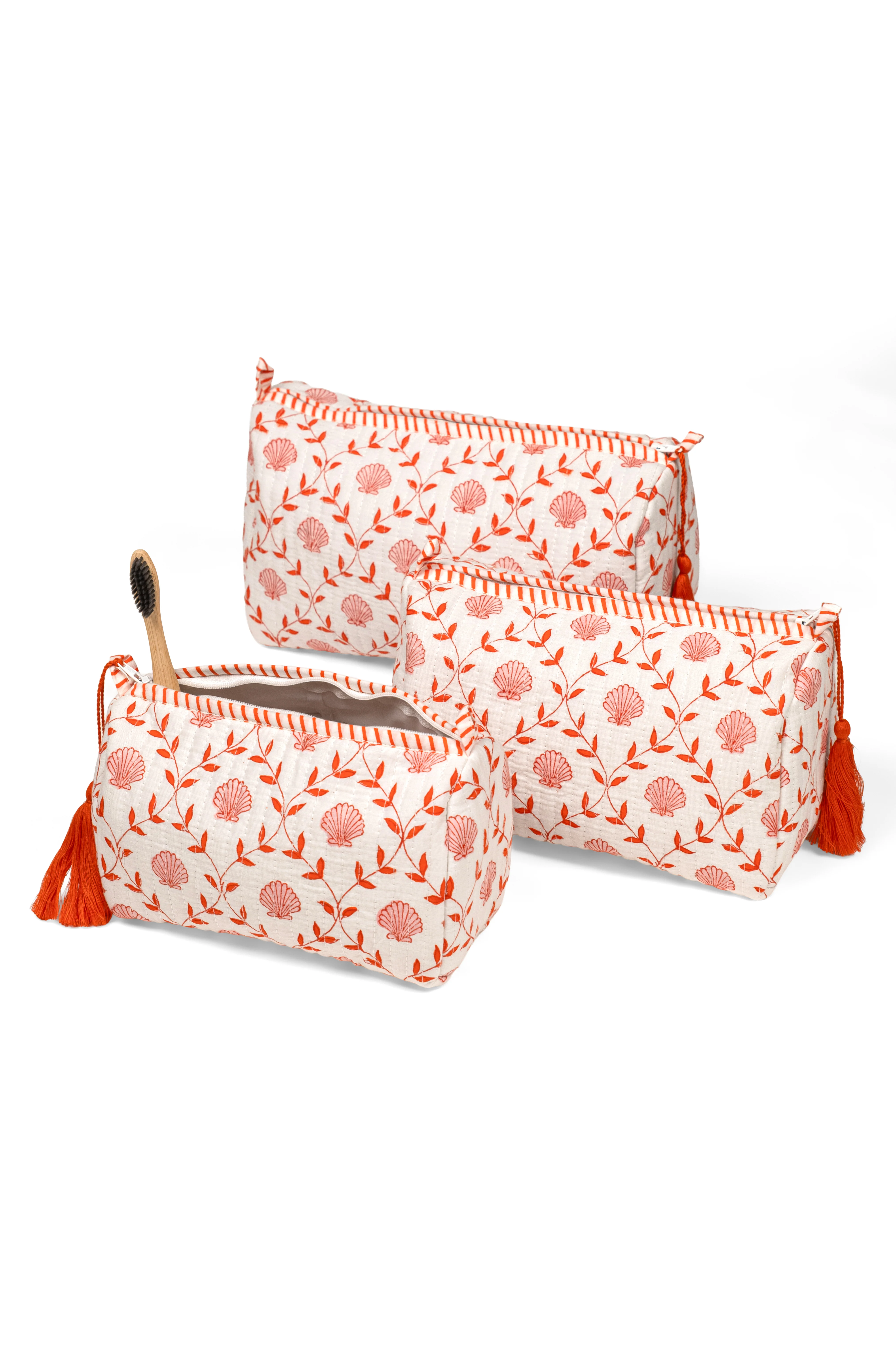Seashell Blockprint Makeup Bag — Pink - Image 3