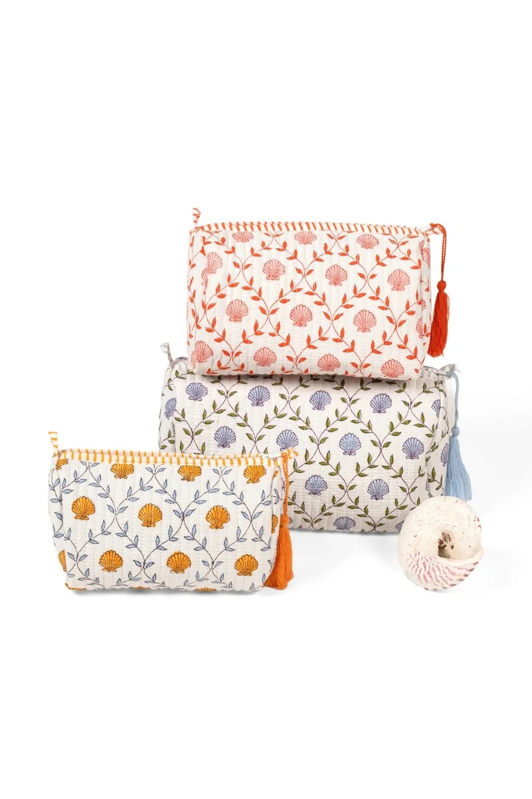 Seashell Blockprint Makeup Bag — Pink - Image 4