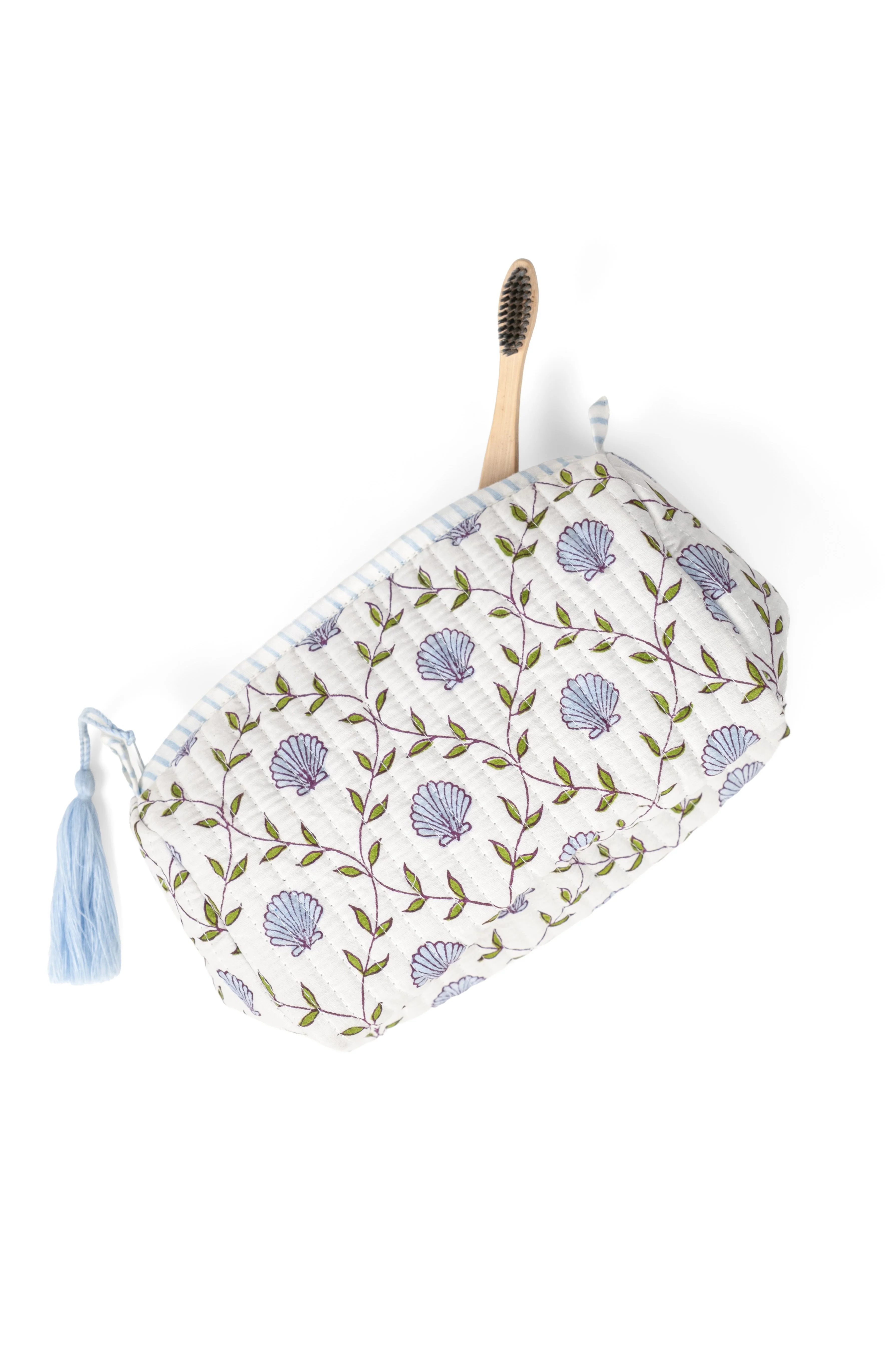 Seashell Blockprint Makeup Bag — Blue - Image 2
