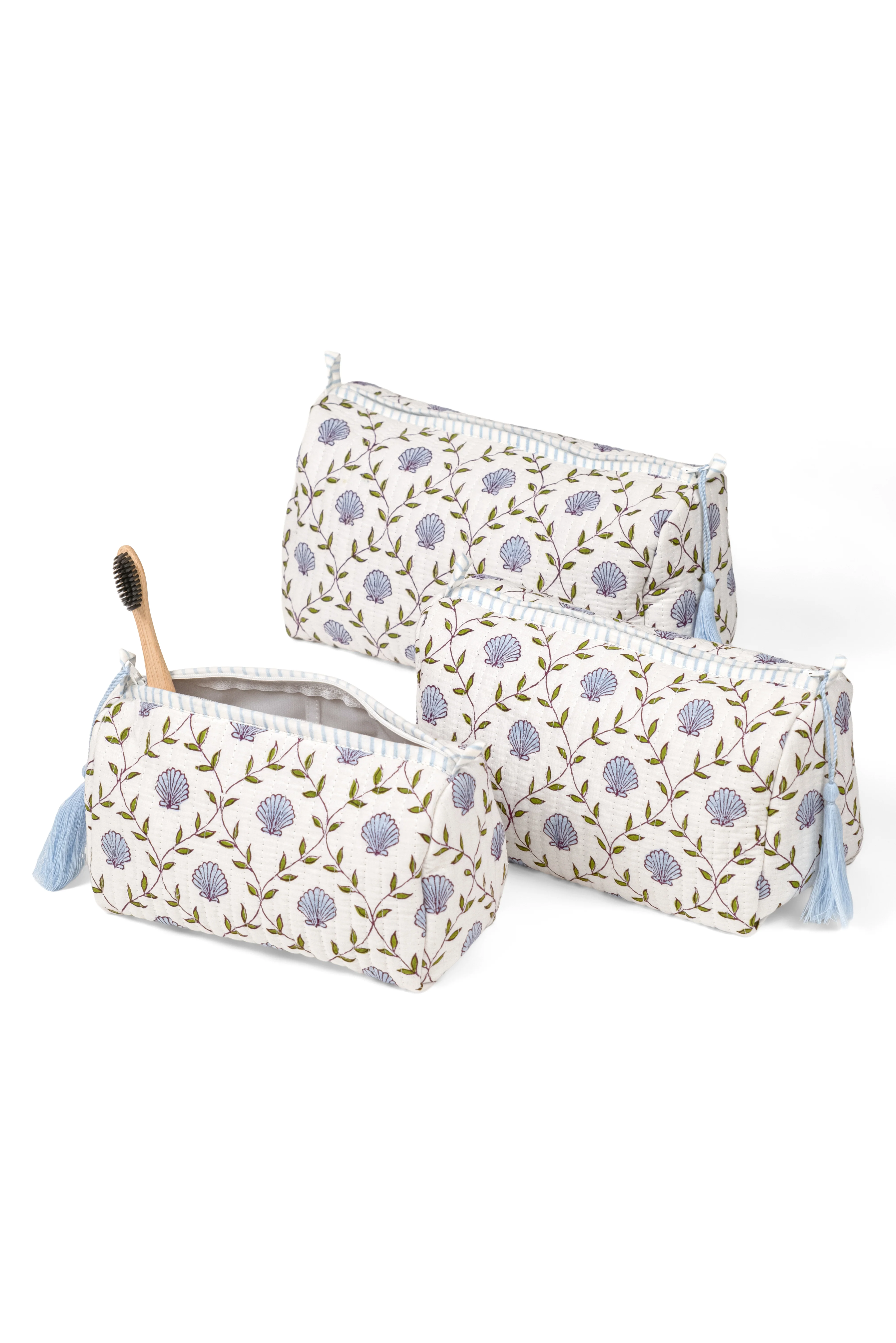 Seashell Blockprint Makeup Bag — Blue - Image 3