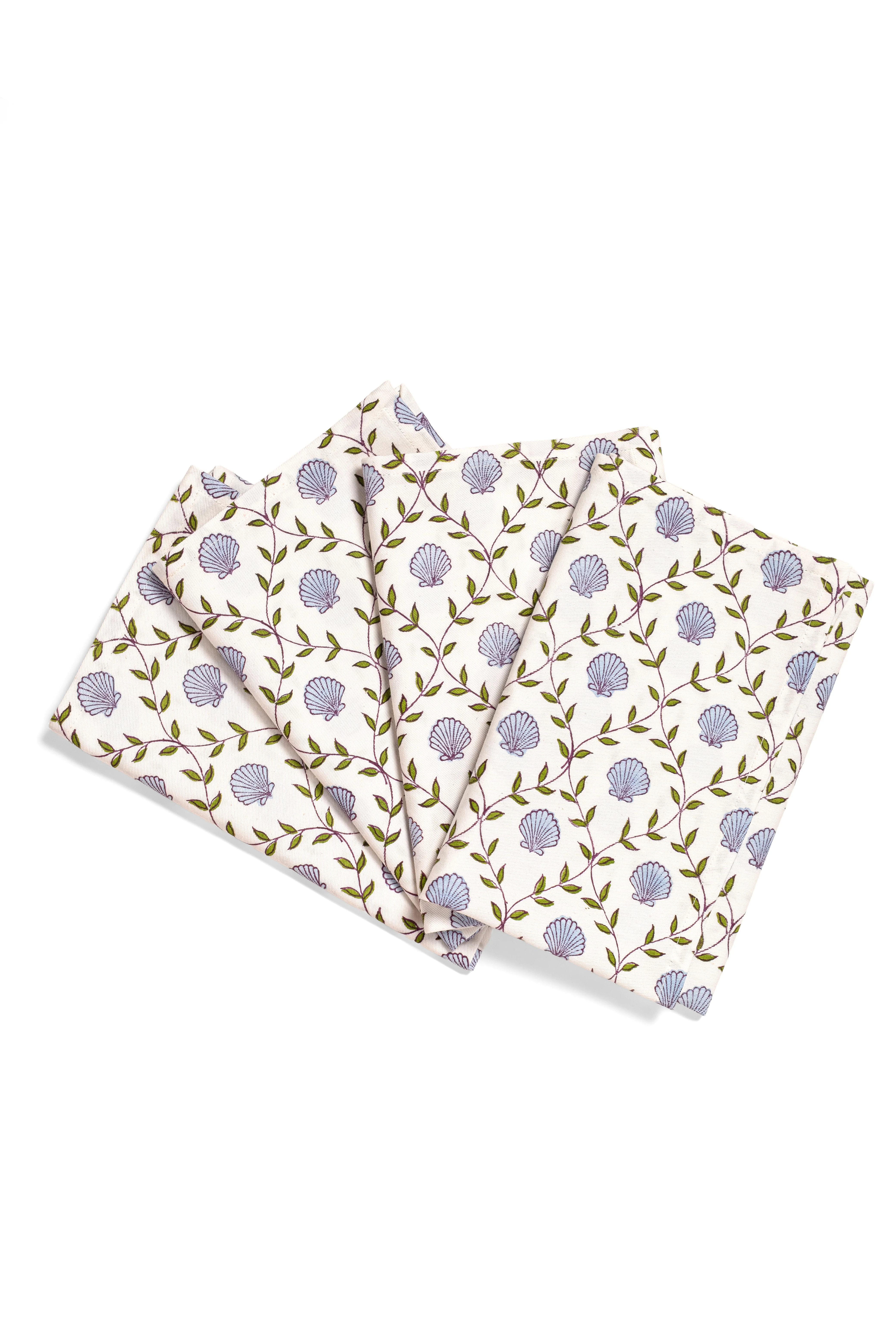 Seashell Blockprint Napkins, Set of 4 — Blue - Image 2