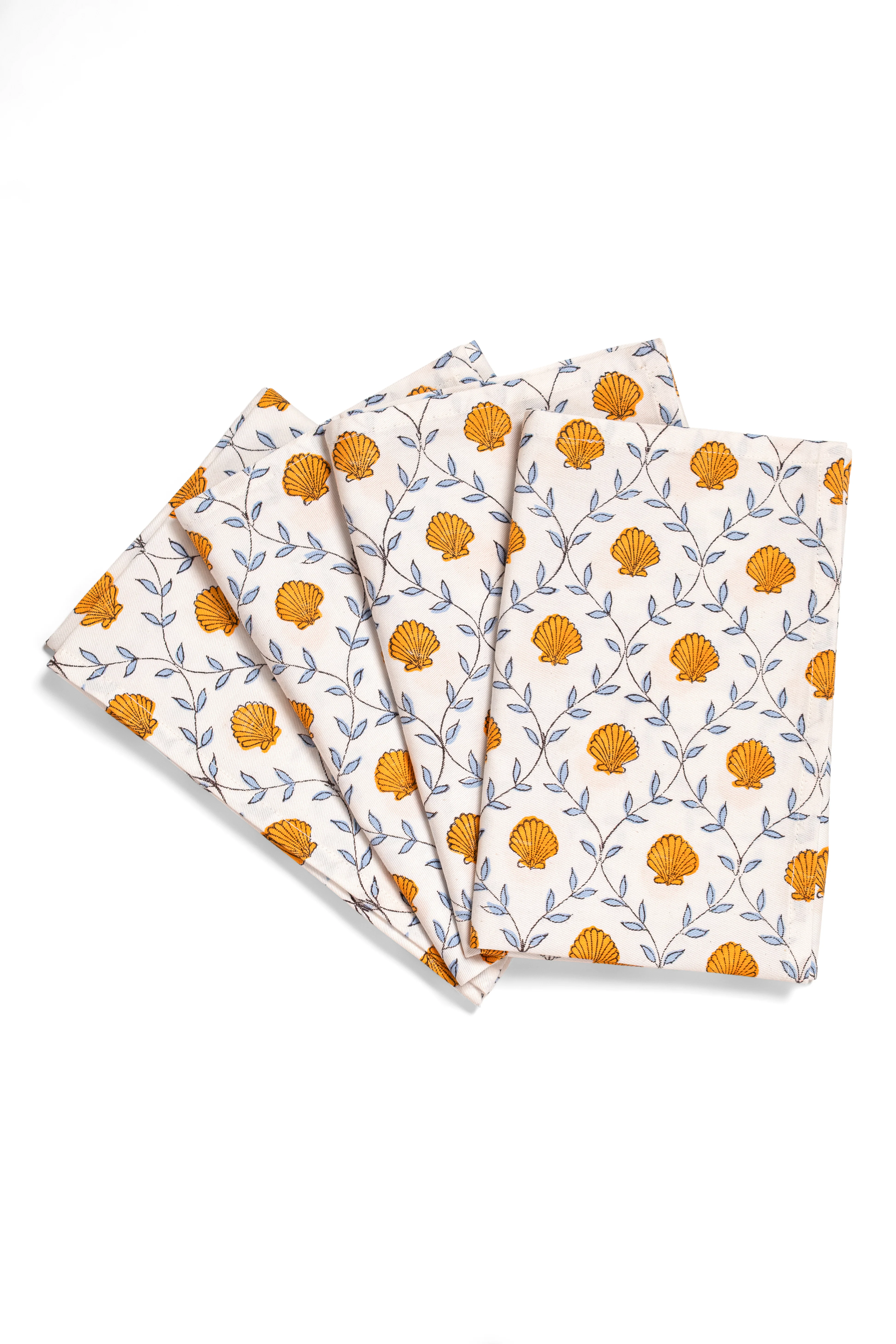 Seashell Blockprint Napkins, Set of 4 — Orange - Image 2