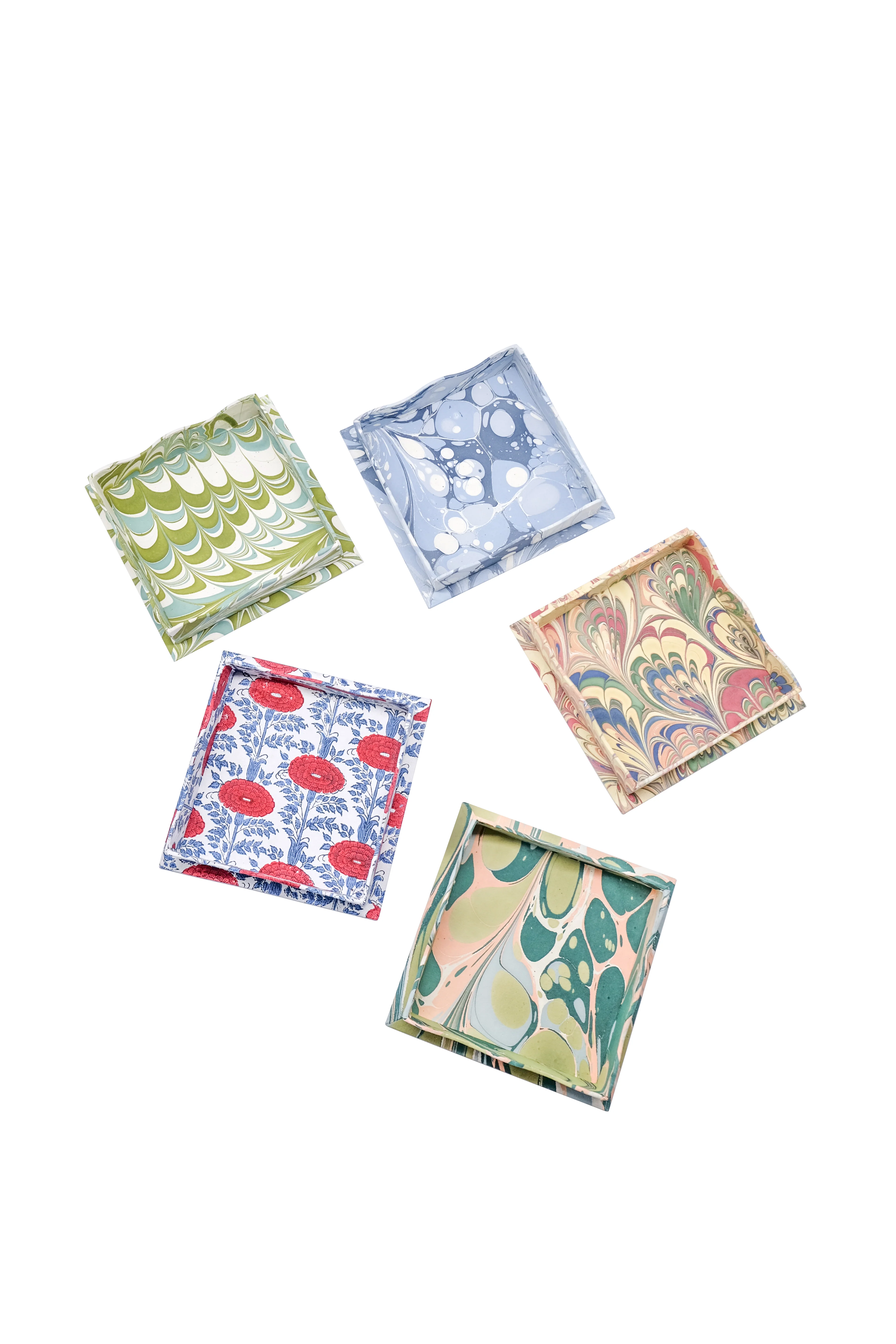 Nesting Scalloped Hand-Marbled Trays in Robin Blue - Image 4