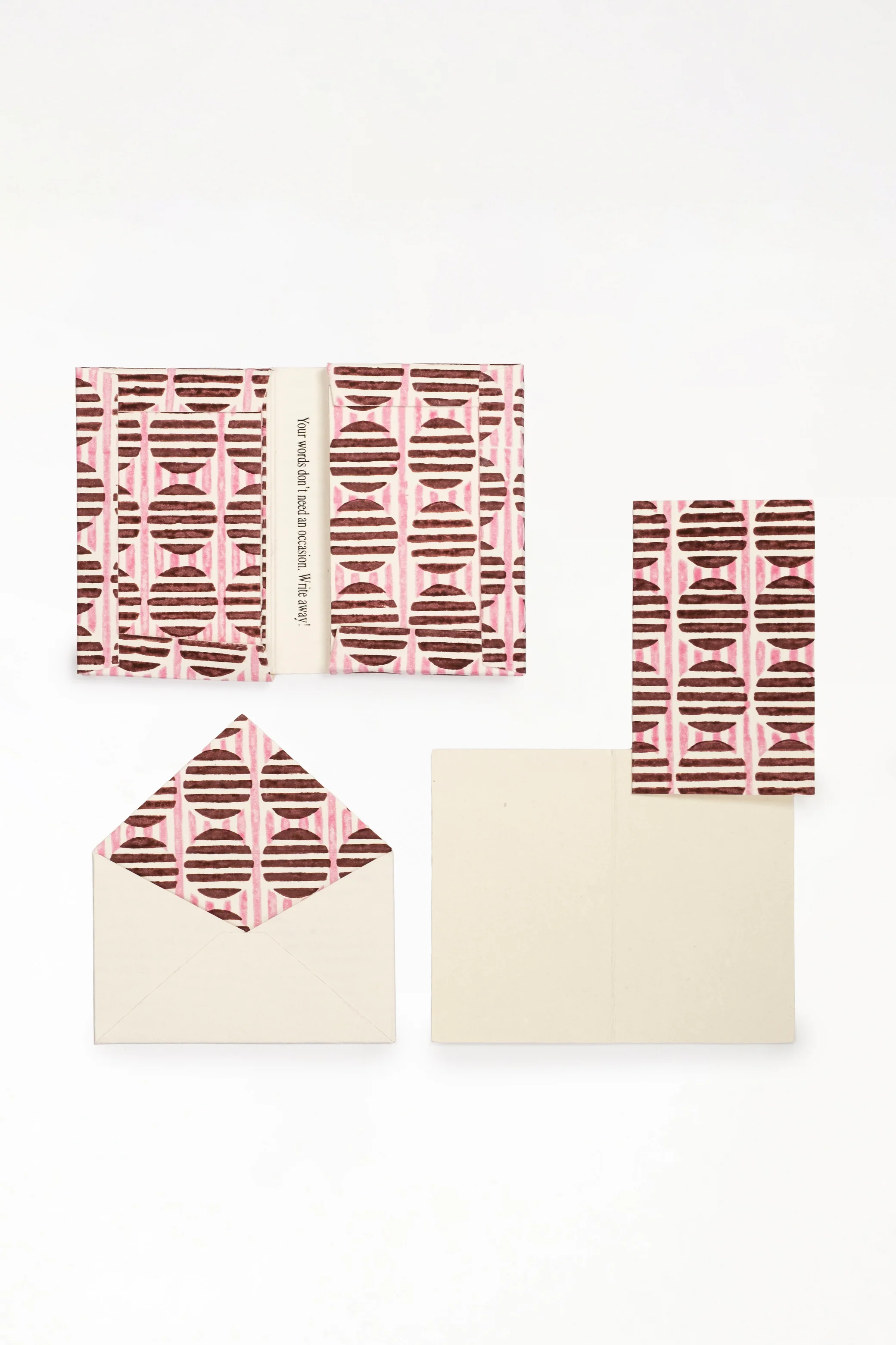 Striped Circles Blockprint Notecards in Pink, Set of 8 - Image 3